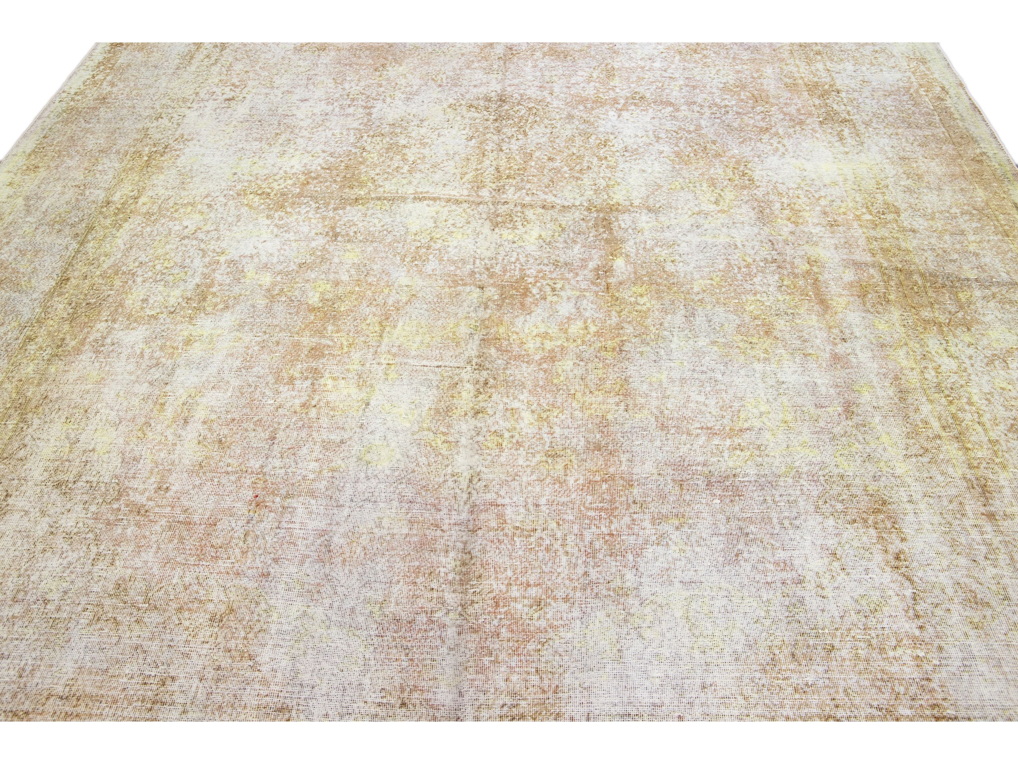Yellow Vintage Overdyed Handmade Allover Designed Wool Rug