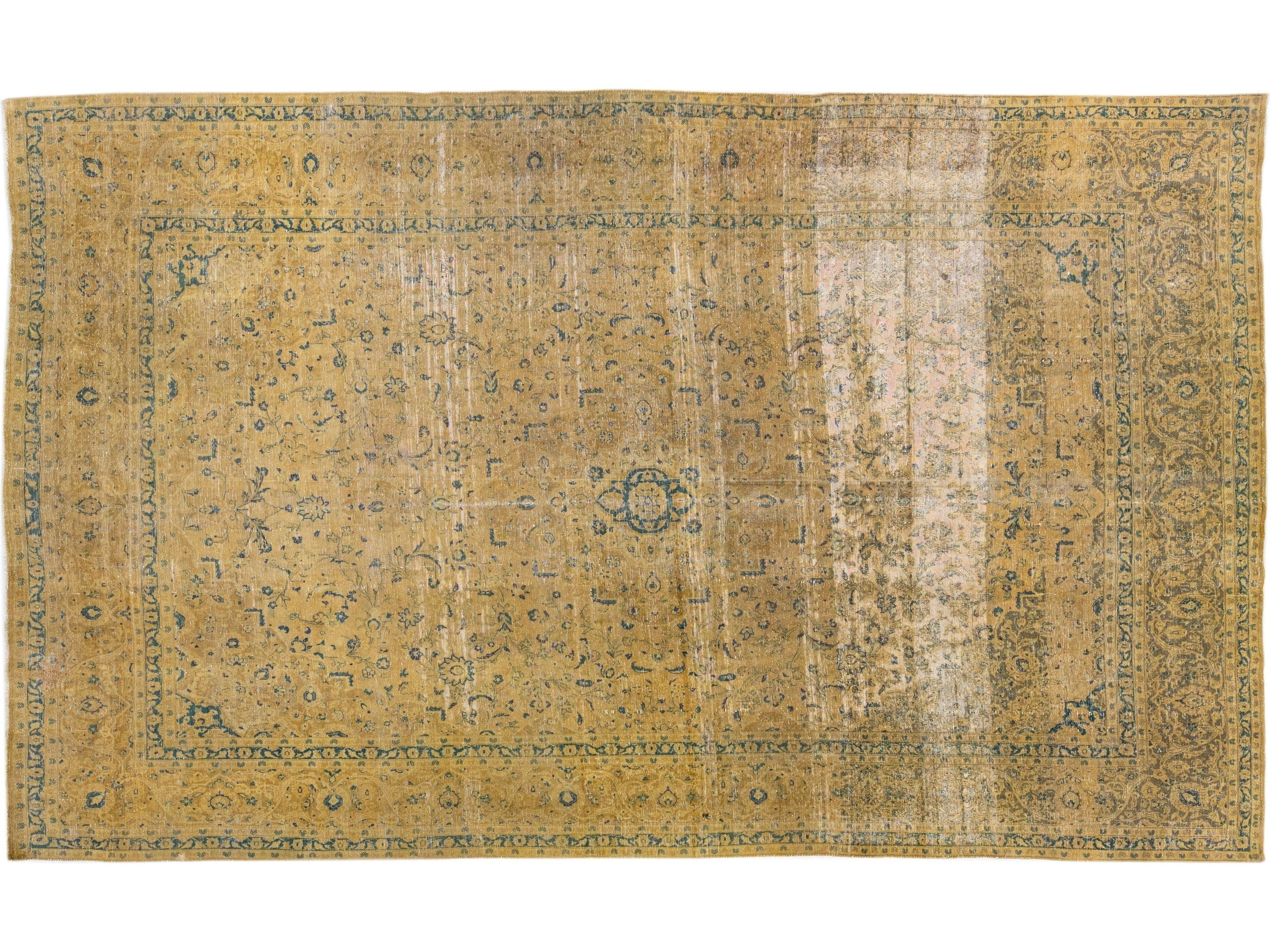 Tan Vintage Tabriz Handmade Persian Wool Rug With Shab Abbasi design