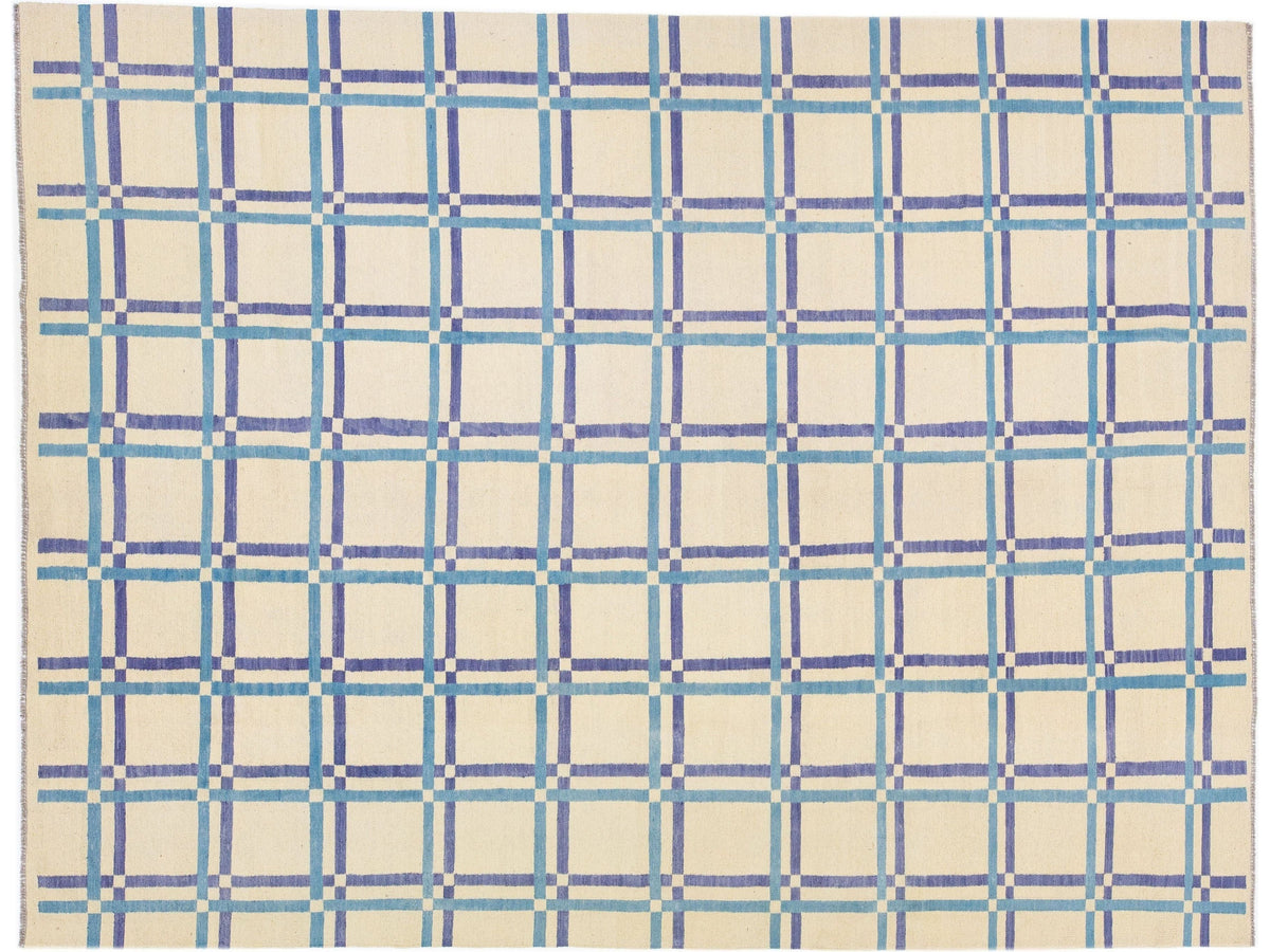 Modern Flat-Weave Wool Rug 9 X 12