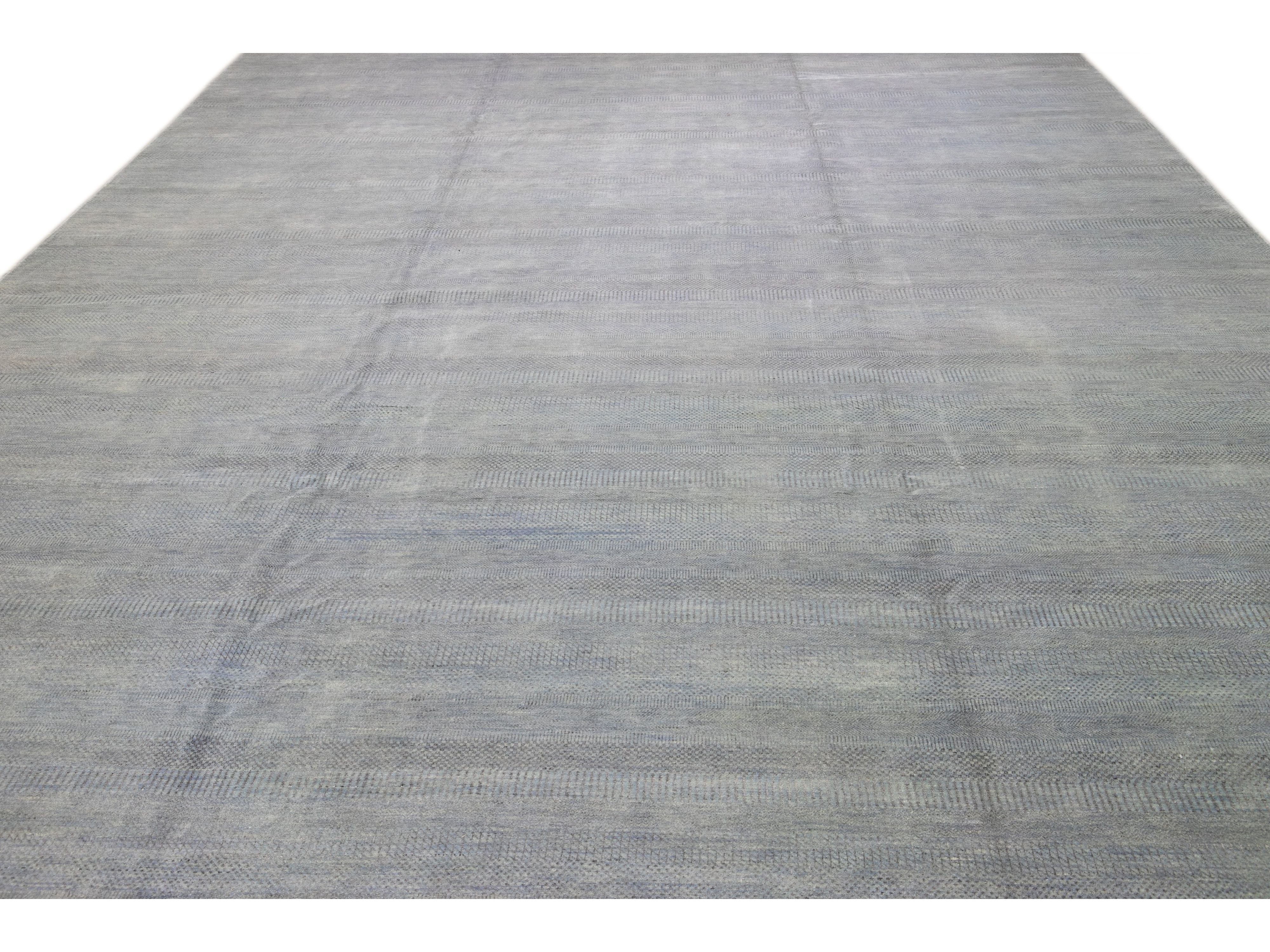 Contemporary Savannah Handmade Blue Solid Pattern Oversize Wool Rug