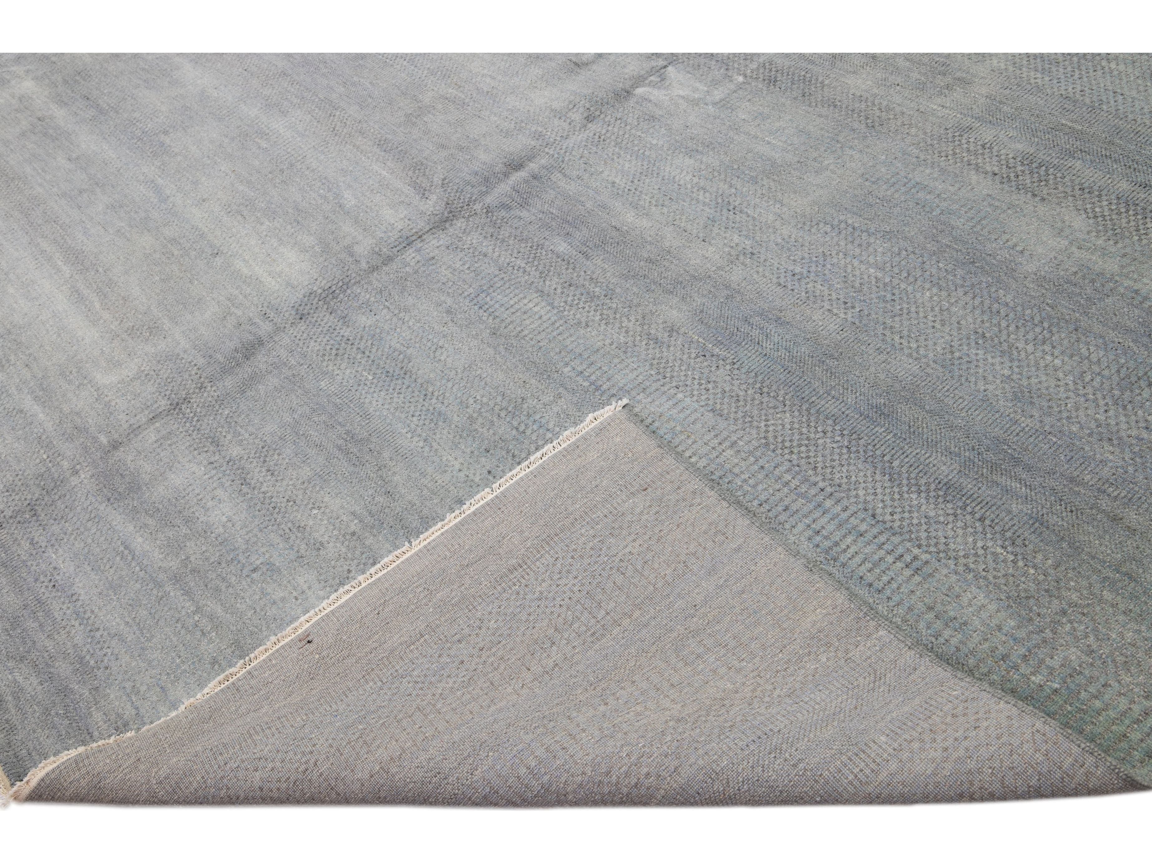 Contemporary Savannah Handmade Blue Solid Pattern Oversize Wool Rug