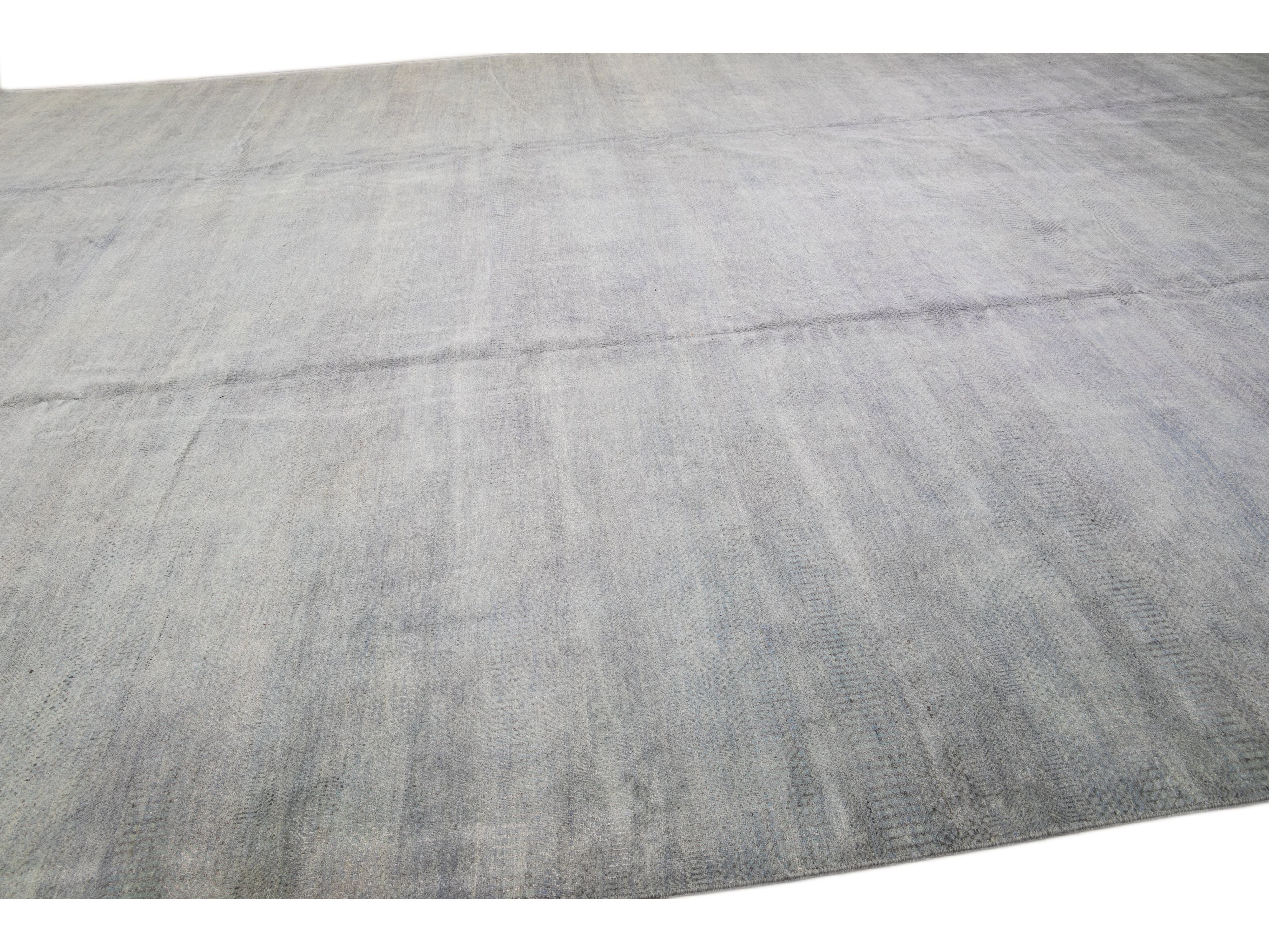 Contemporary Savannah Handmade Blue Solid Pattern Oversize Wool Rug