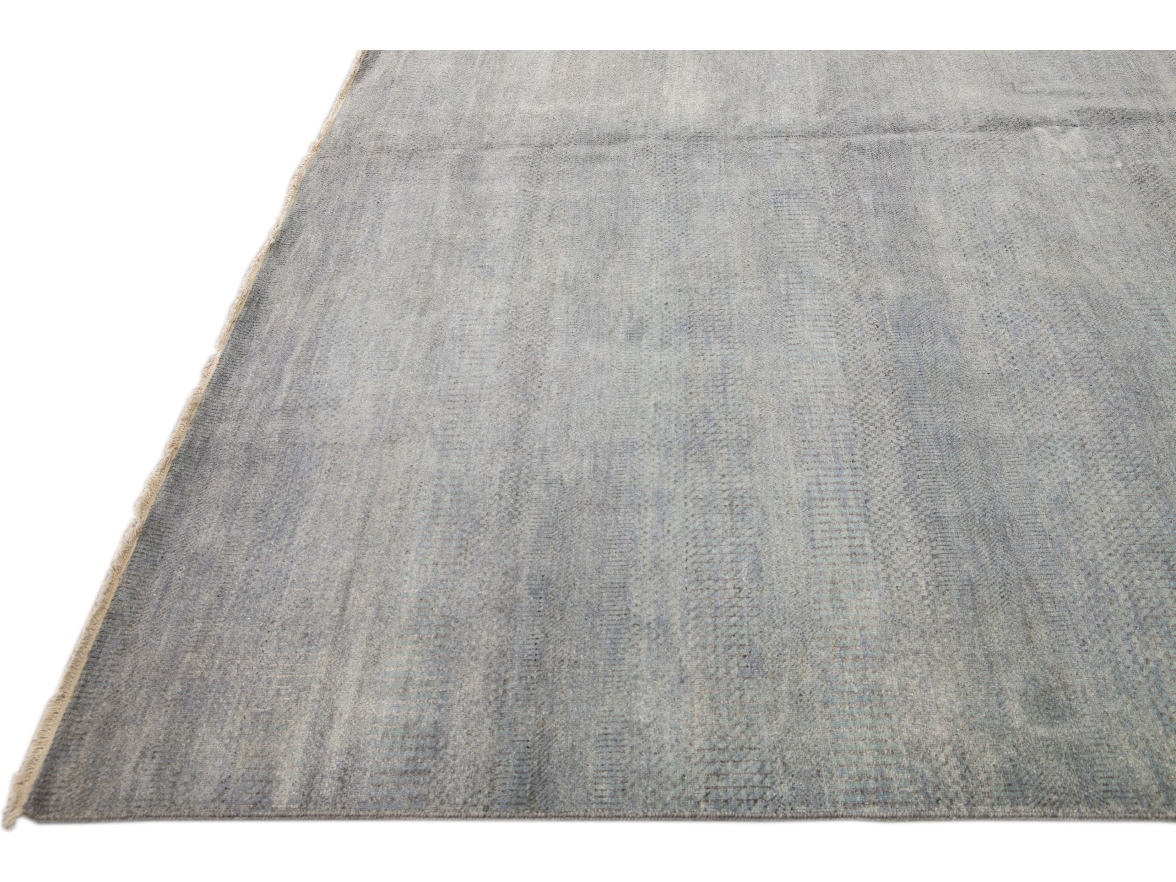 Contemporary Savannah Handmade Blue Solid Pattern Oversize Wool Rug