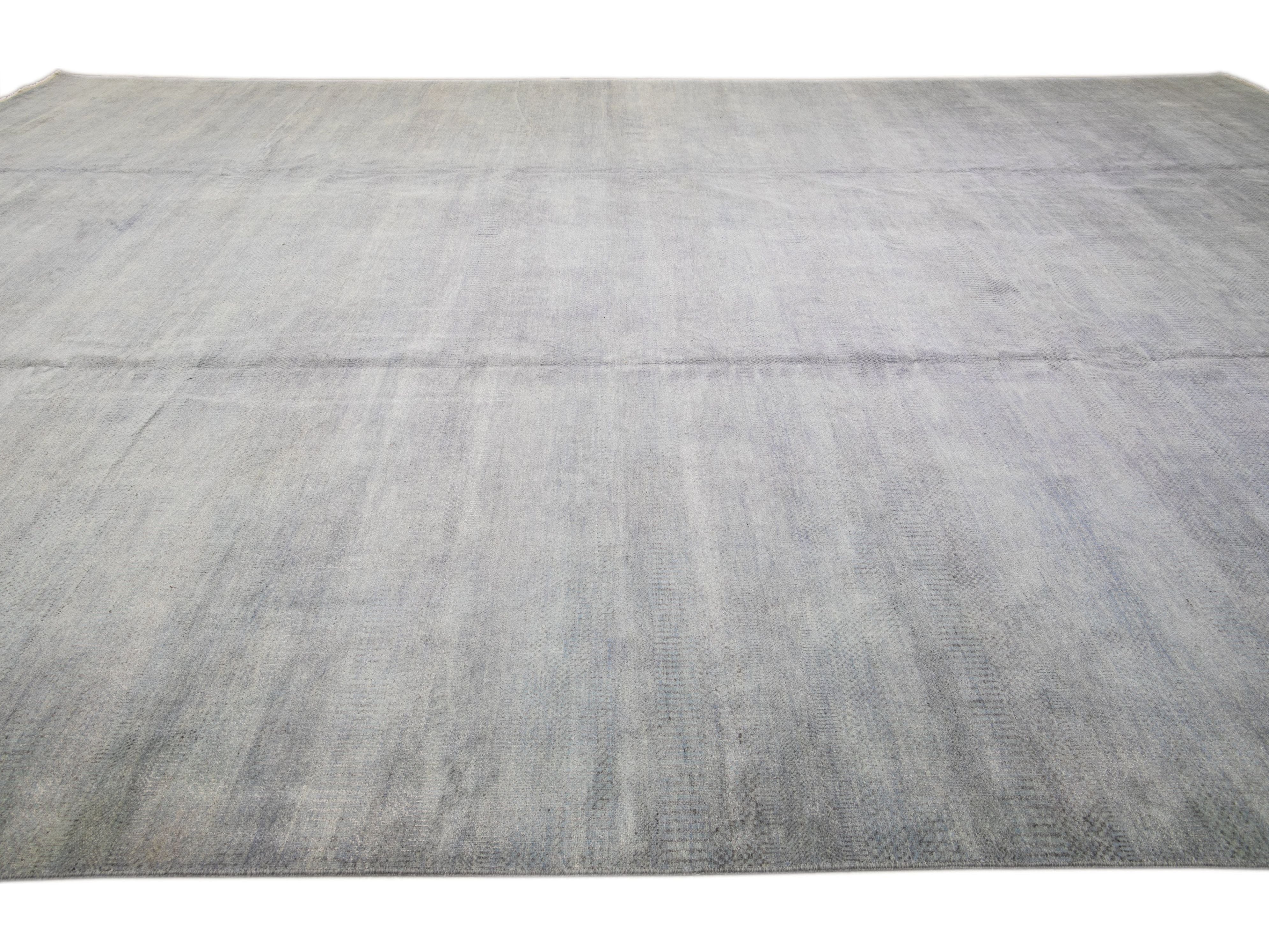 Contemporary Savannah Handmade Blue Solid Pattern Oversize Wool Rug