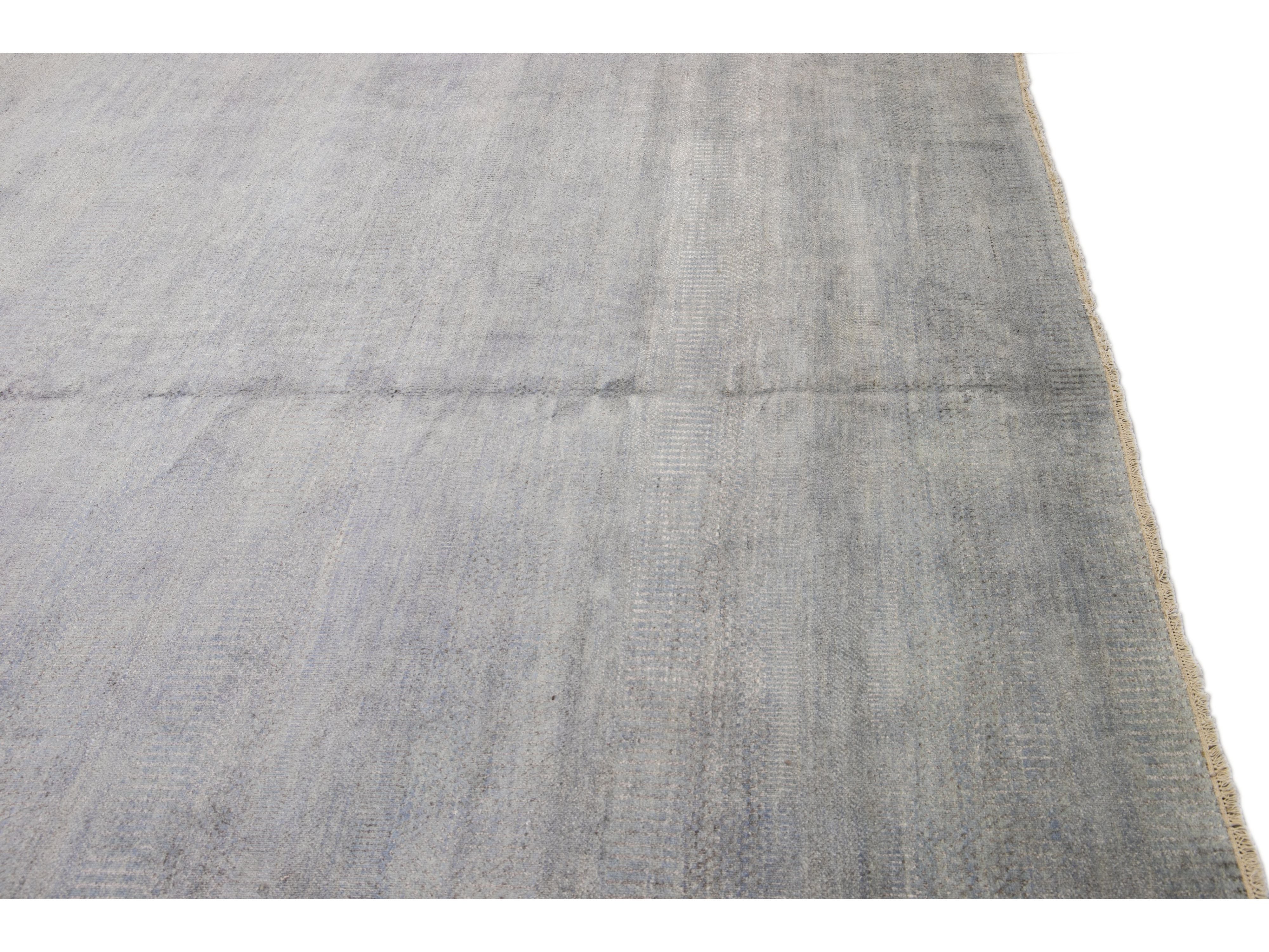 Contemporary Savannah Handmade Blue Solid Pattern Oversize Wool Rug