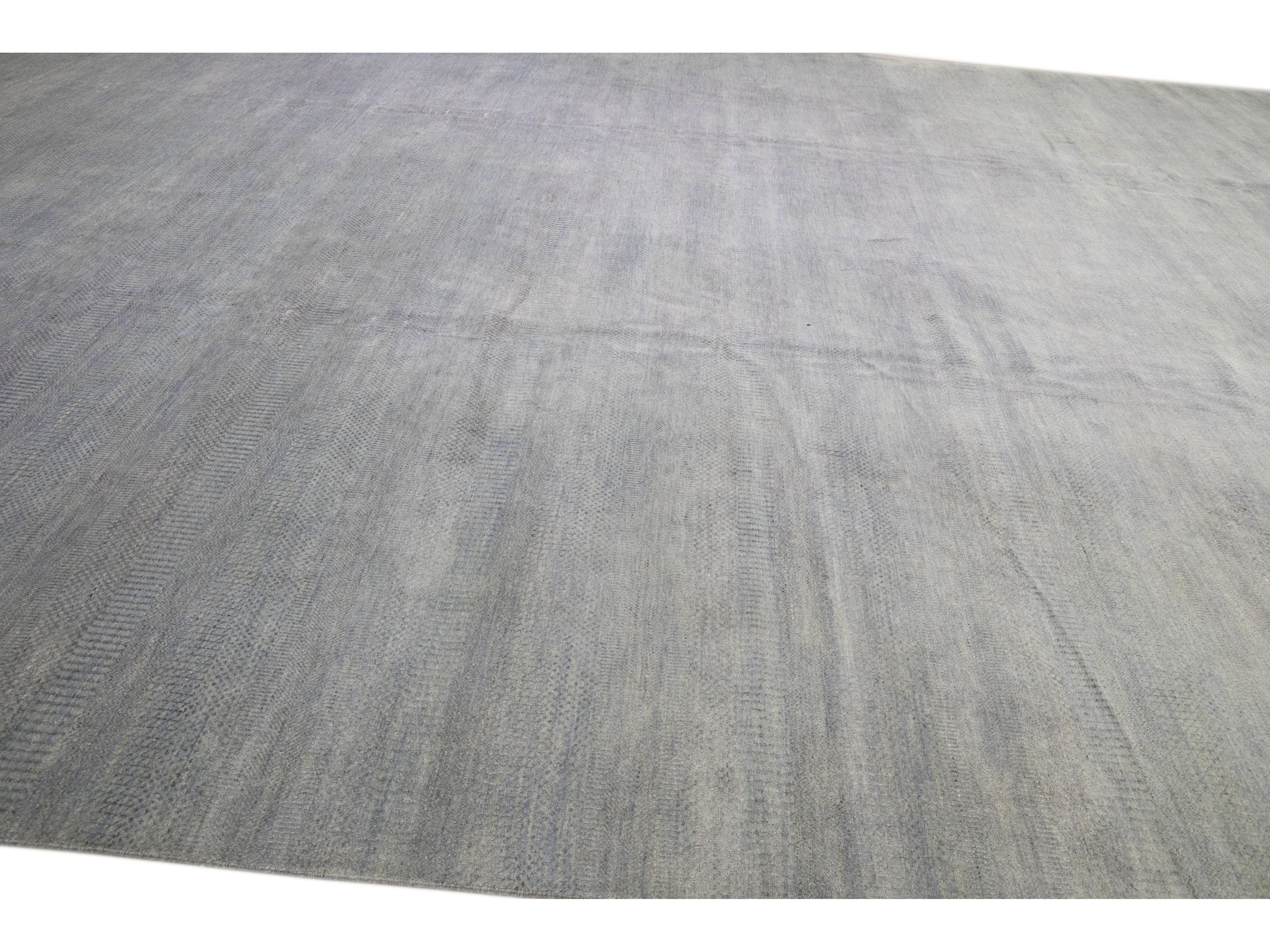 Contemporary Savannah Handmade Blue Solid Pattern Oversize Wool Rug