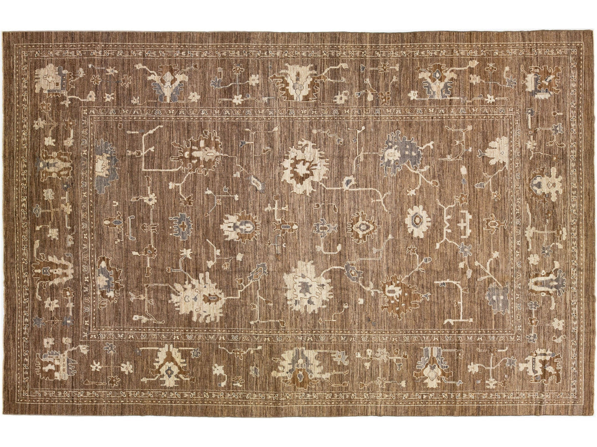 Modern Turkish Oushak Wool Rug 12 X 18