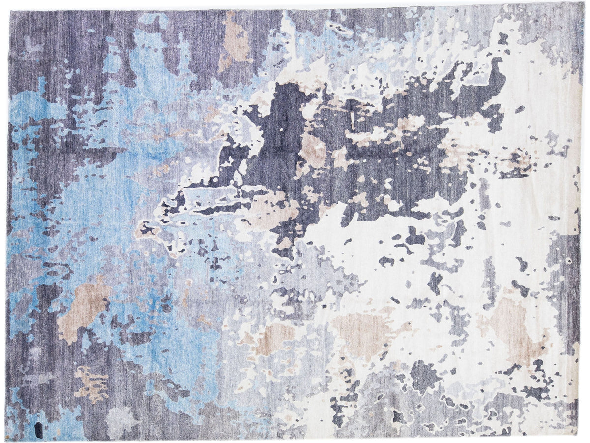 Modern Indian Wool & Silk Rug 9 X 12