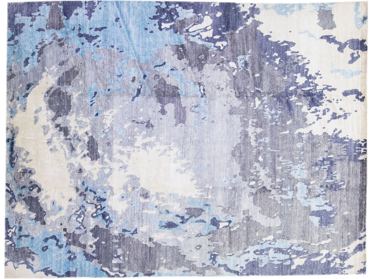 Modern Indian Wool & Silk Rug 9 X 12