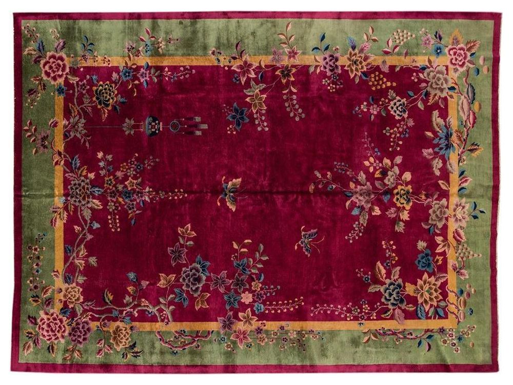Antique Chinese Art Deco Wool Rug 10 X 13