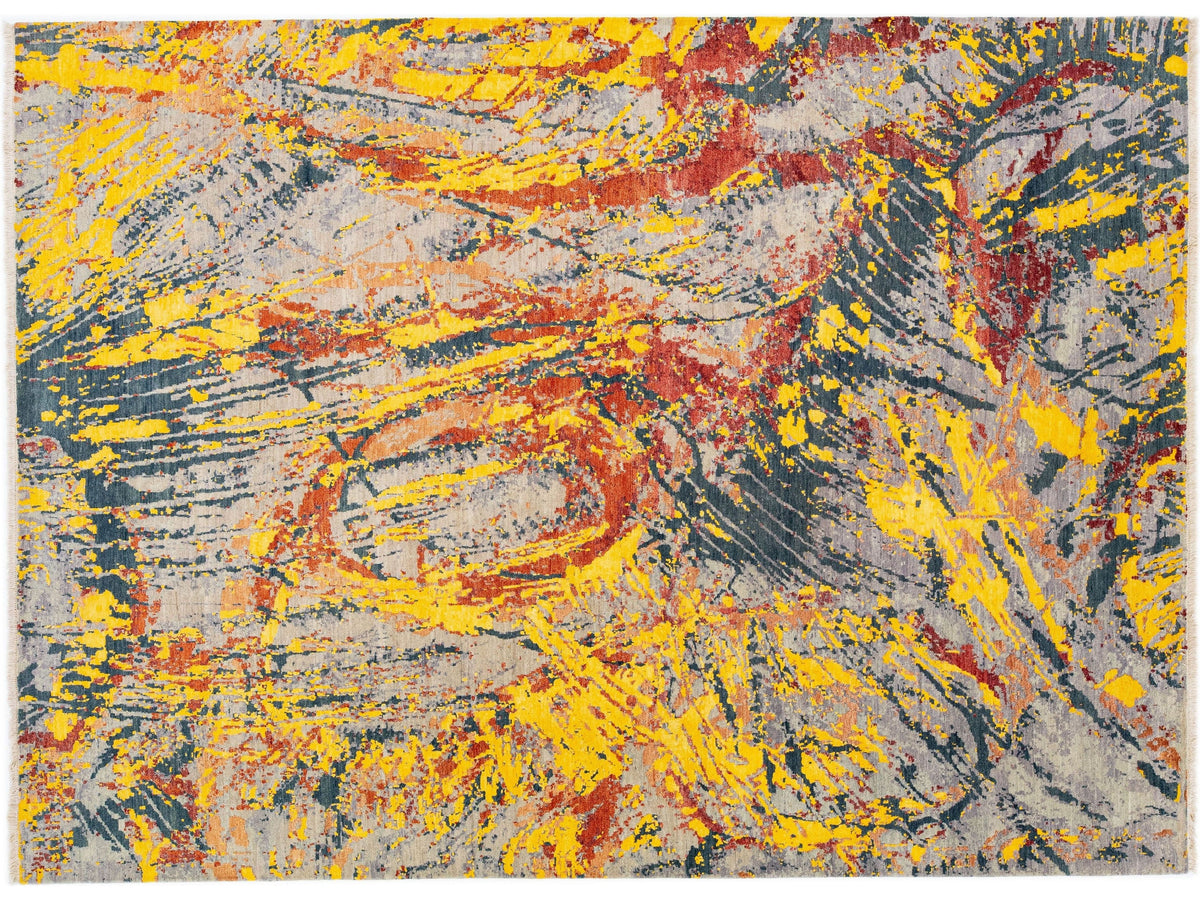 Contemporary Abstract Wool and Silk Rug 9 X 12