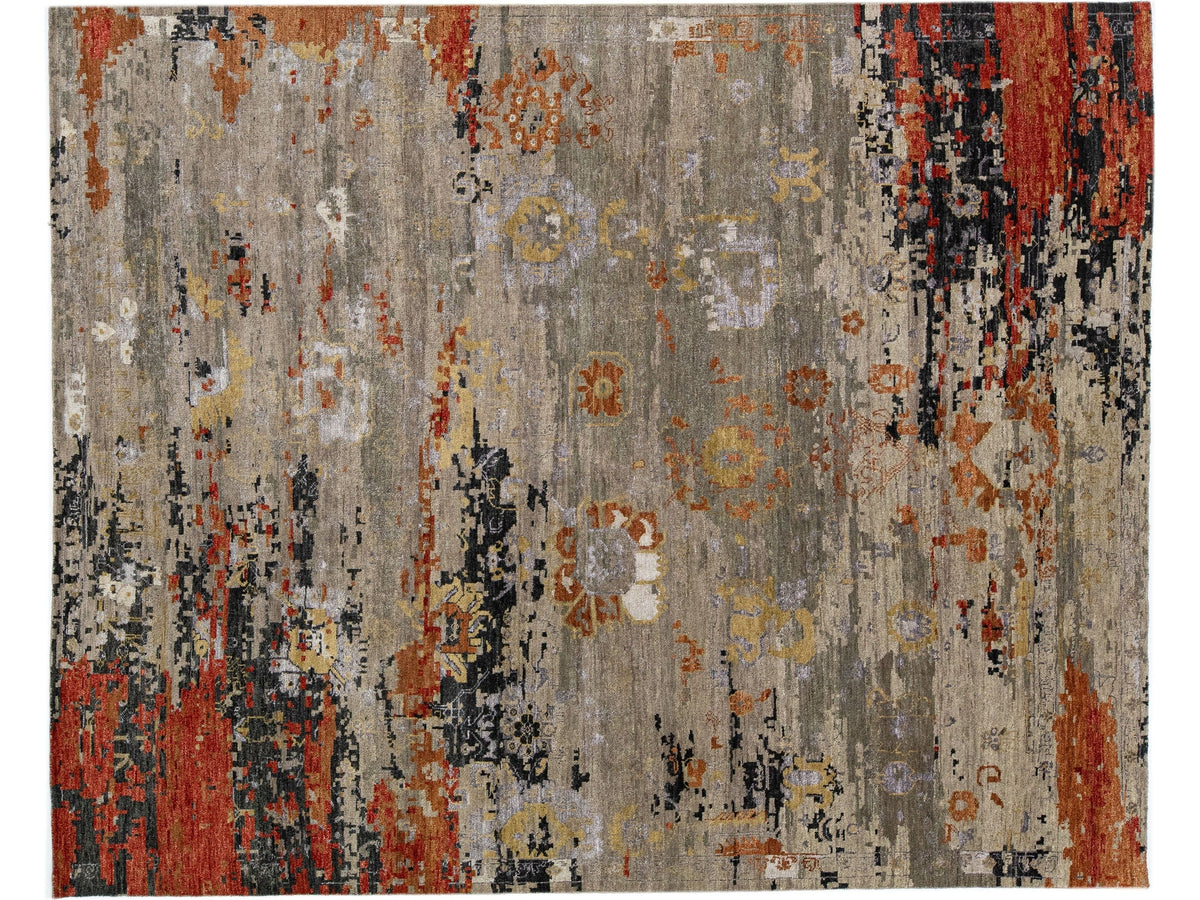 Modern Wool and Silk Rug 8 X 10