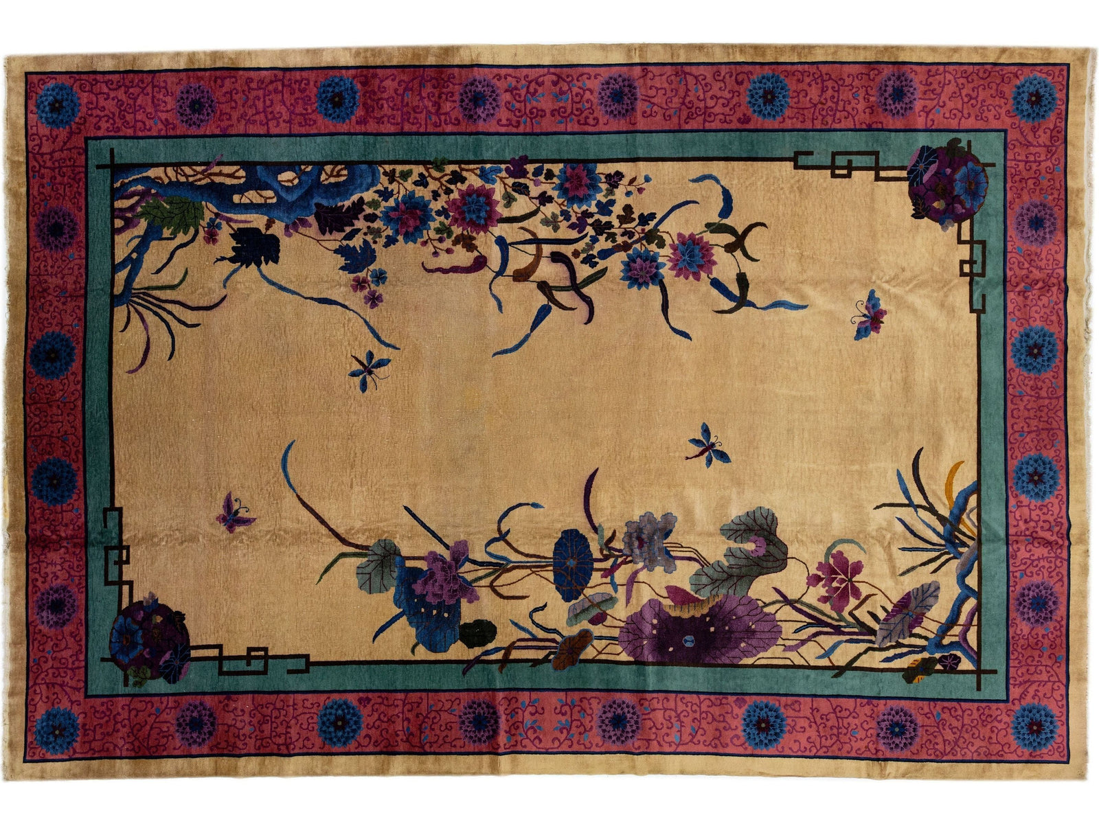 Antique Chinese Nichols Wool Rug 12 X 17