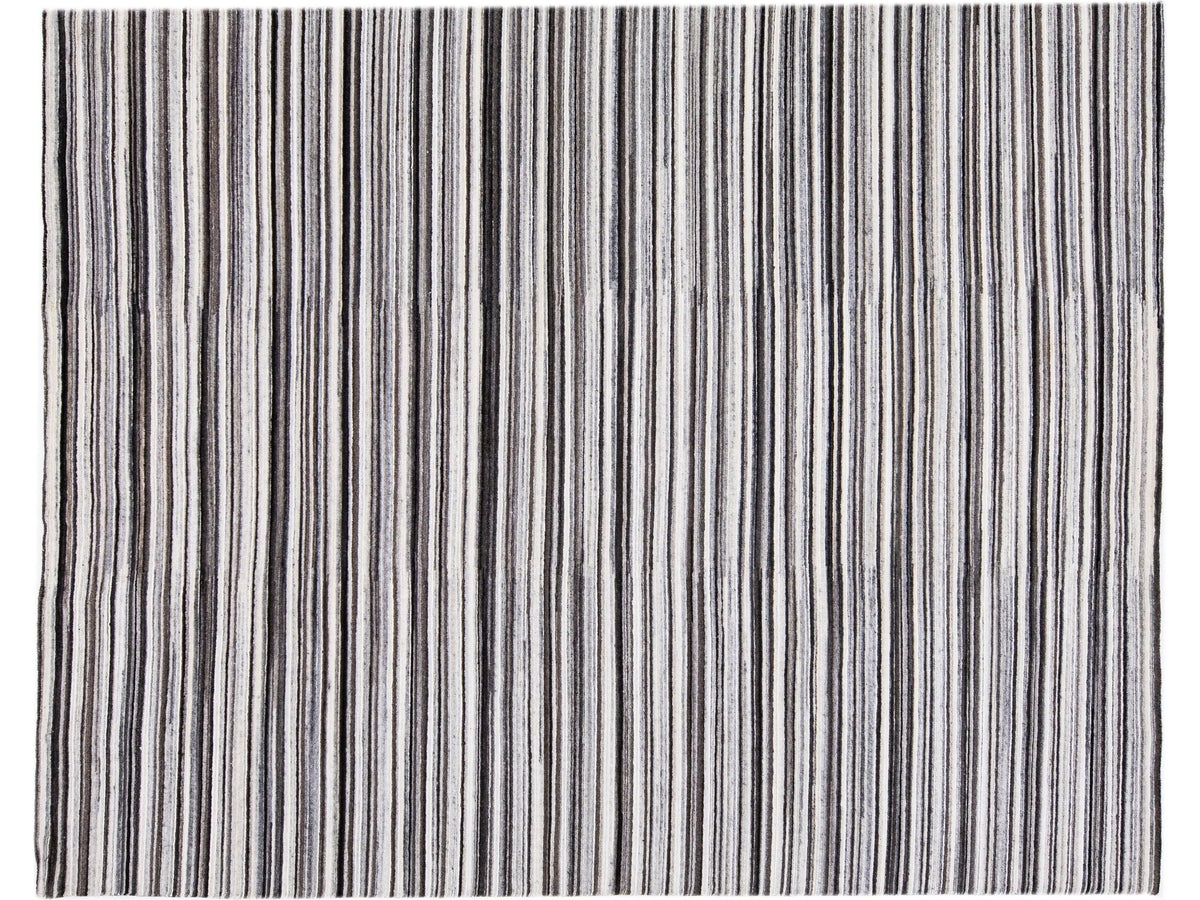 Modern Striped Wool Rug 8 X 10