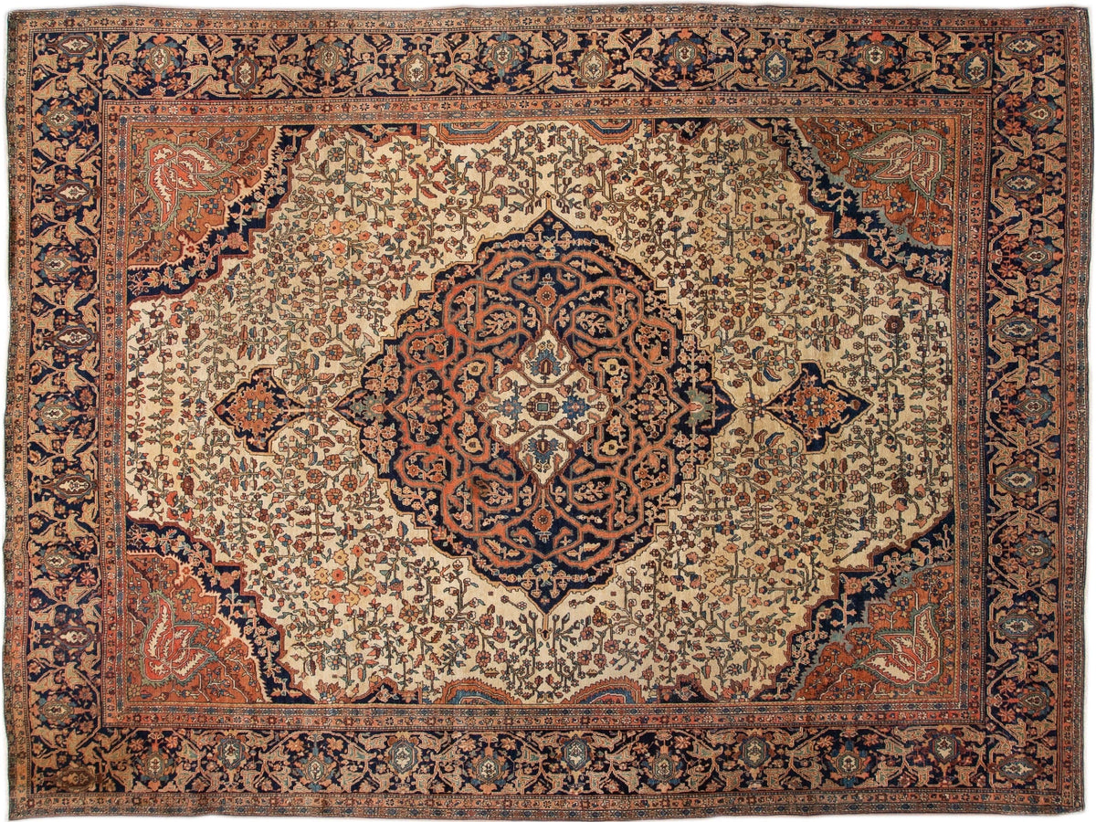 Antique Sarouk Wool Rug 9 X 12