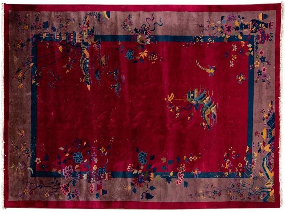 Antique Chinese Art Deco Wool Rug 10 X 14