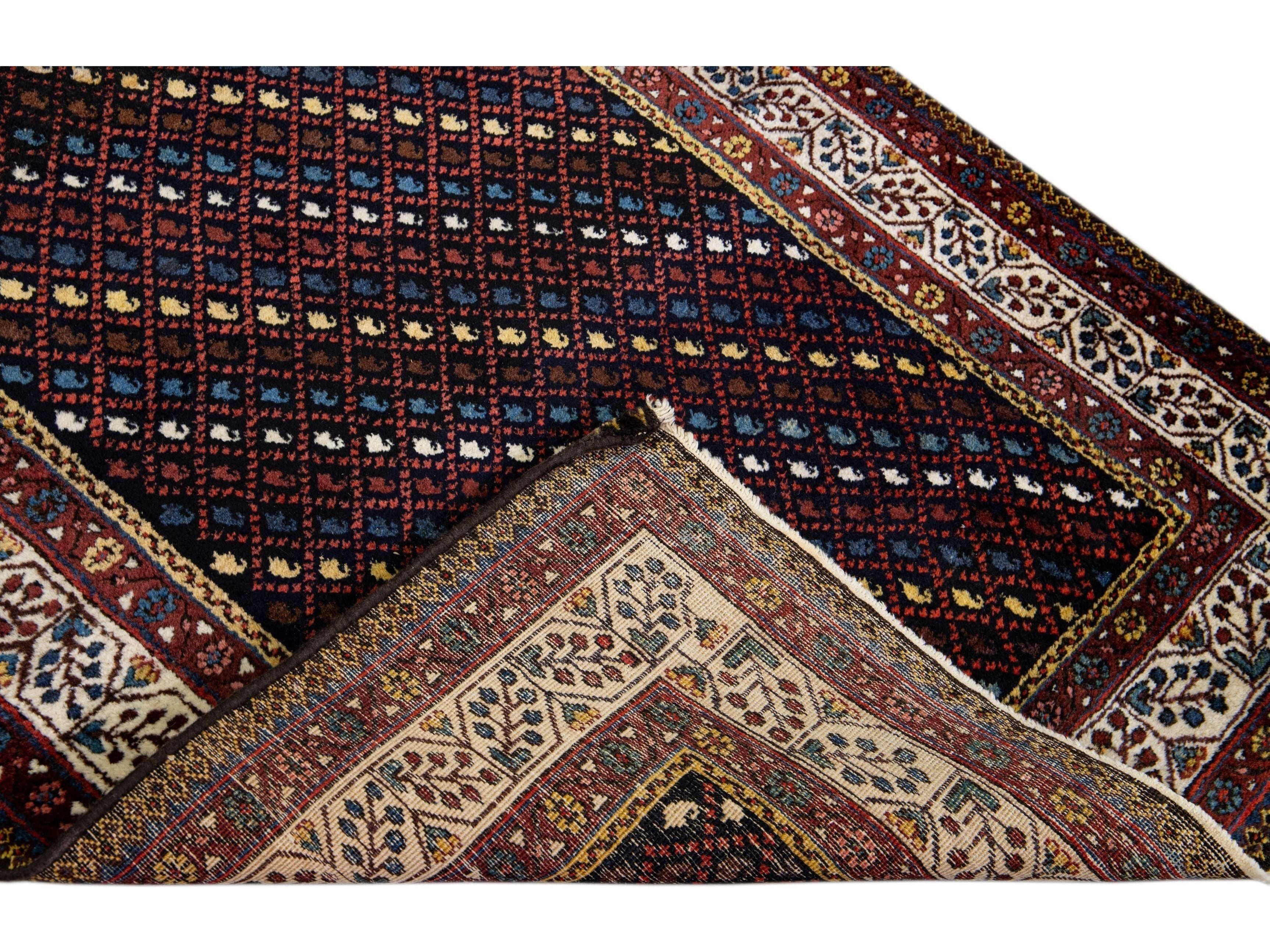 Multicolor Vintage Kurd Handmade Geometric Designed Wool Runner