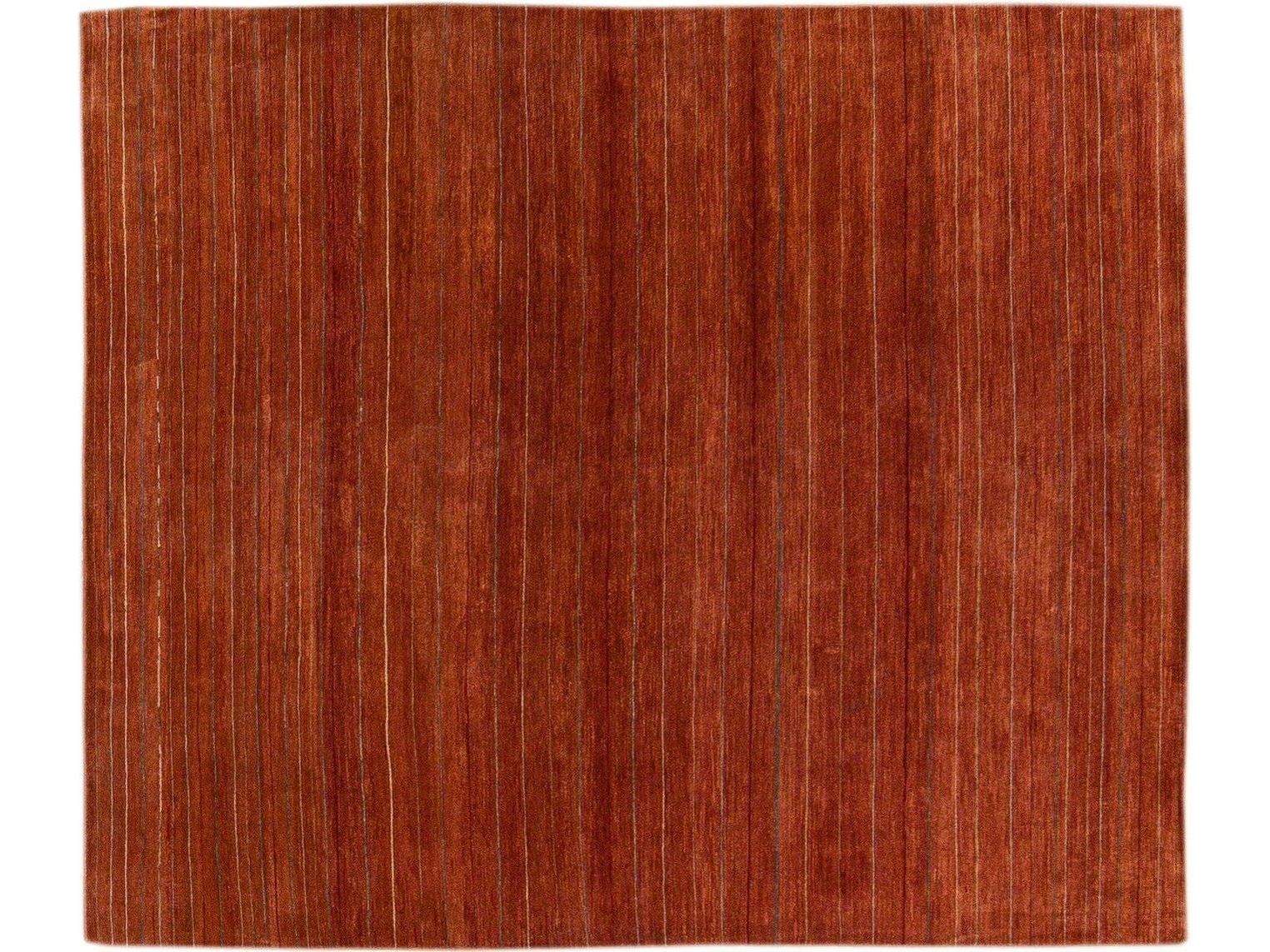 Modern Gabbeh Style Handmade Striped Copper Wool Rug