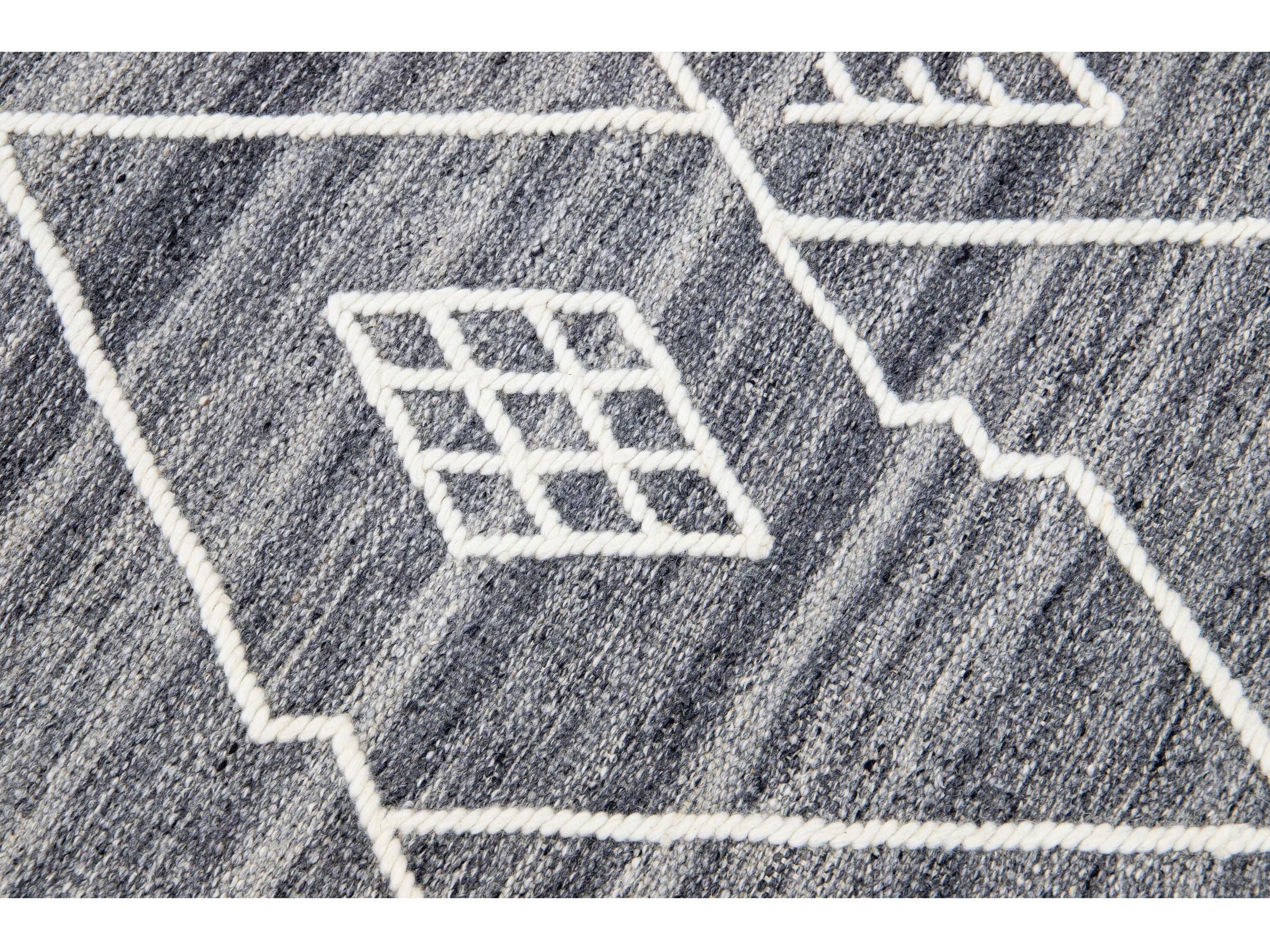 Apadana's Nantucket Collection Flatweave Kilim Coastal Designed Gray Wool Rug
