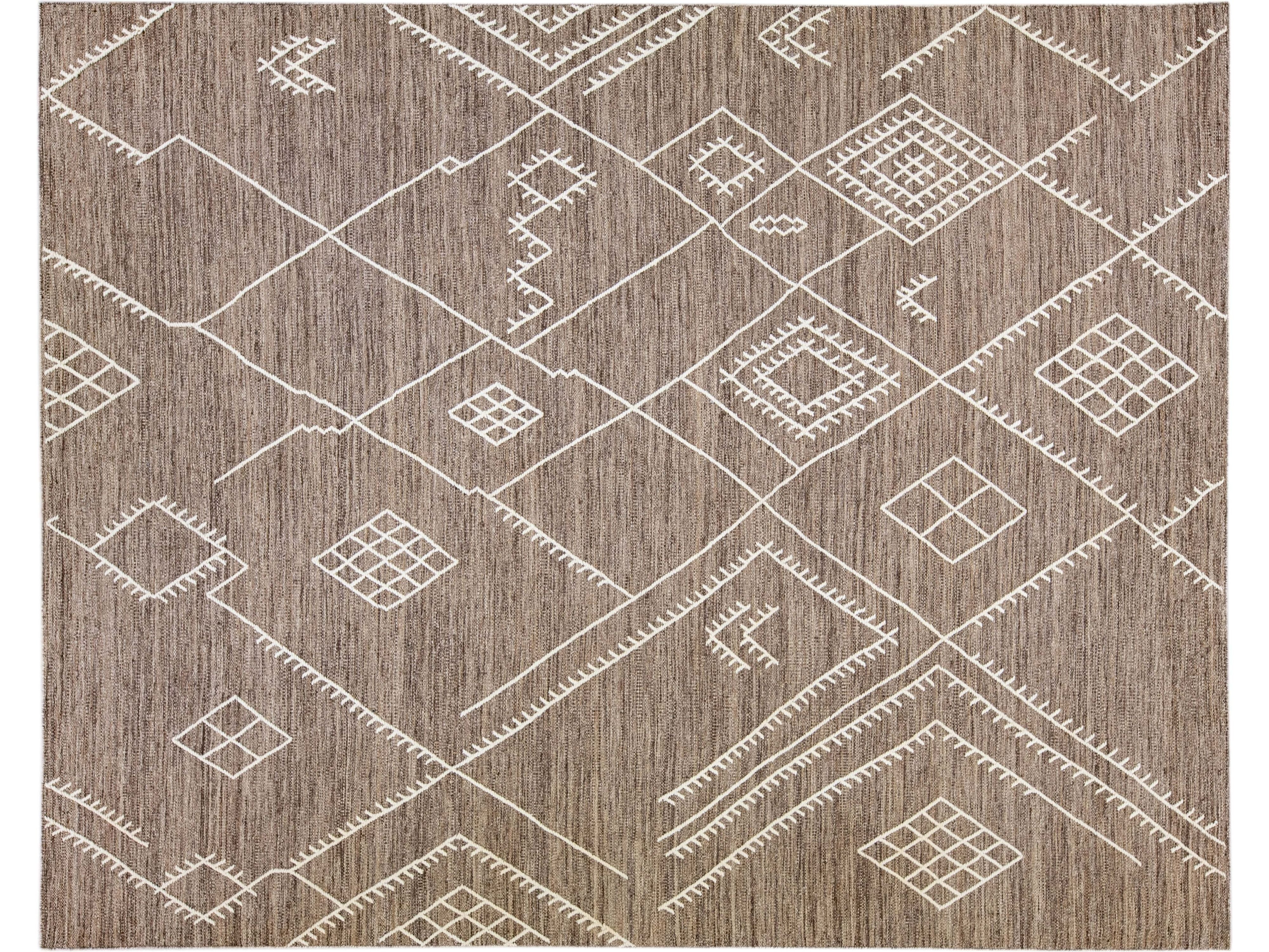 Brown Apadana's Nantucket Collection Flatweave Kilim Coastal Designed Wool Rug