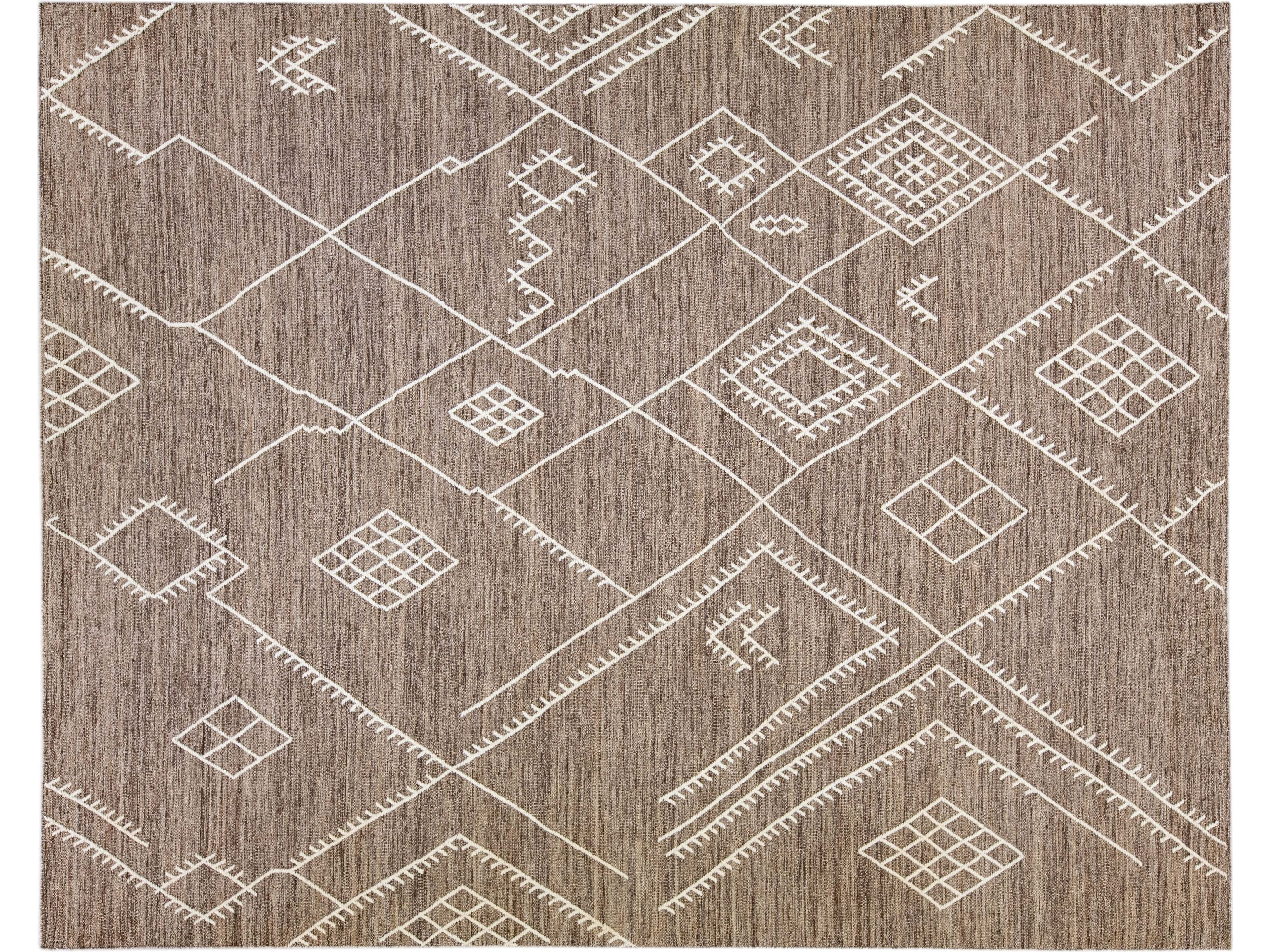 Brown Apadana's Nantucket Collection Flatweave Kilim Coastal Designed Wool Rug