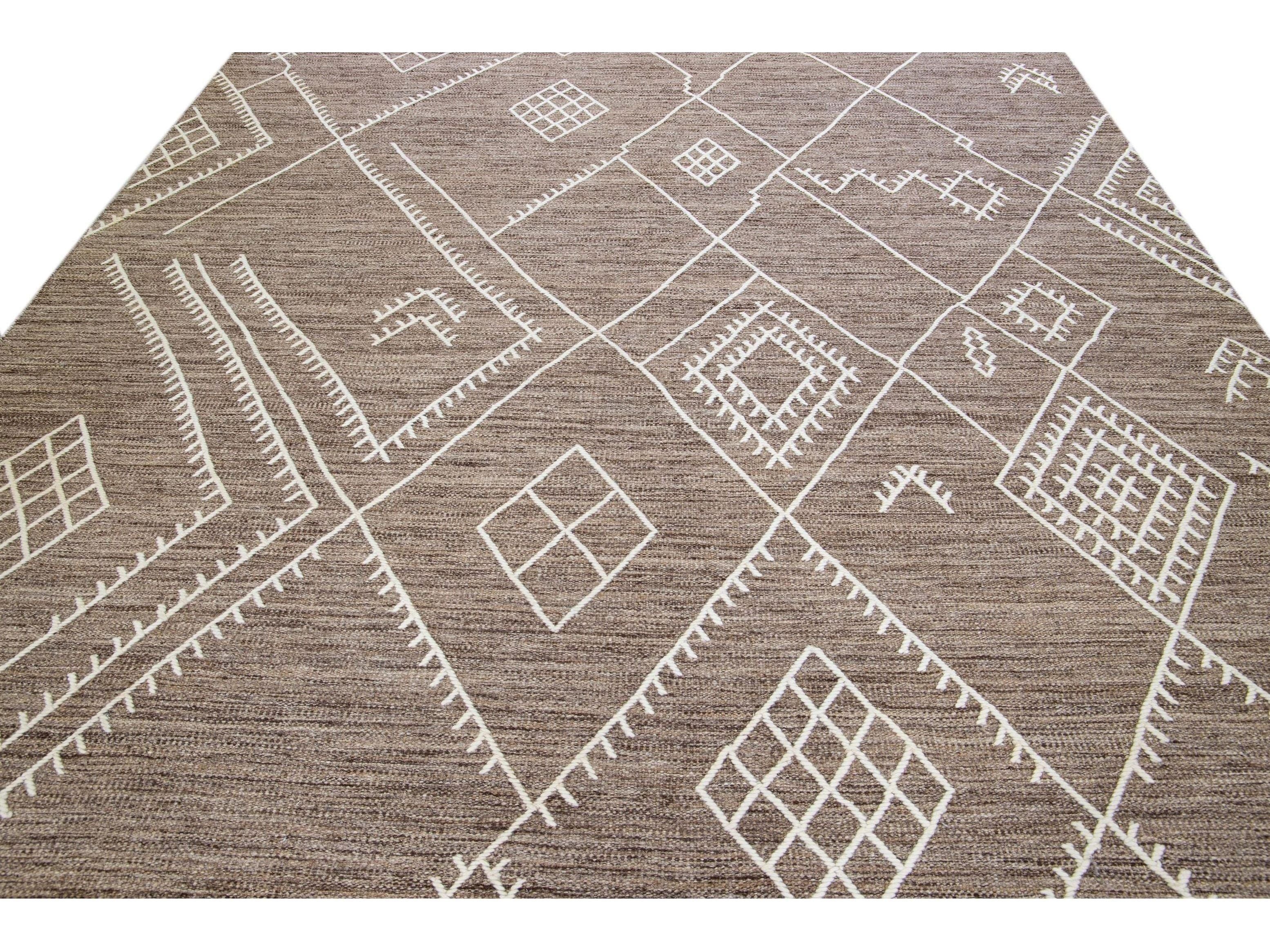 Brown Apadana's Nantucket Collection Flatweave Kilim Coastal Designed Wool Rug