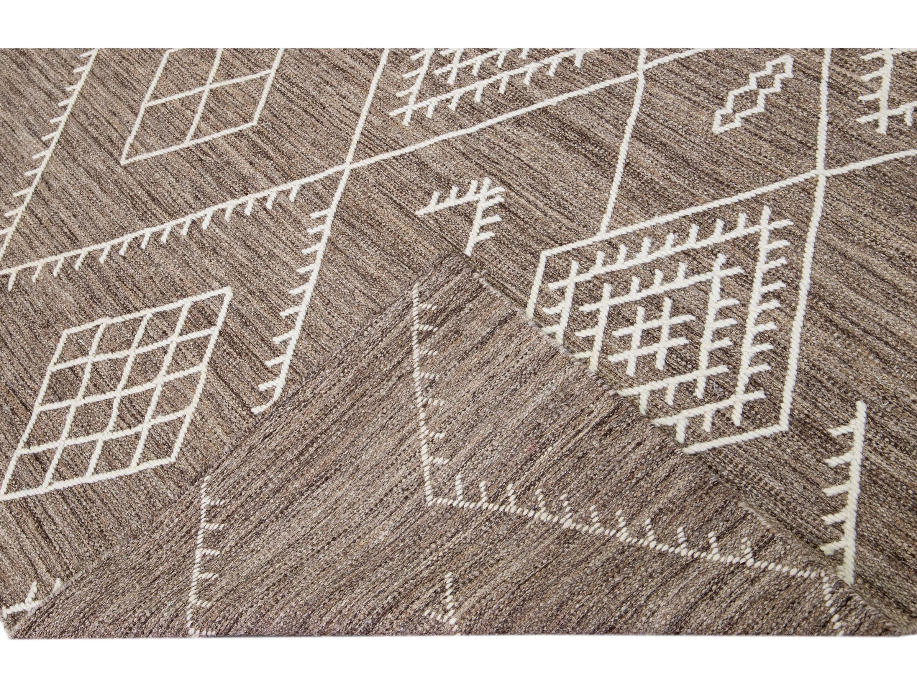 Brown Apadana's Nantucket Collection Flatweave Kilim Coastal Designed Wool Rug