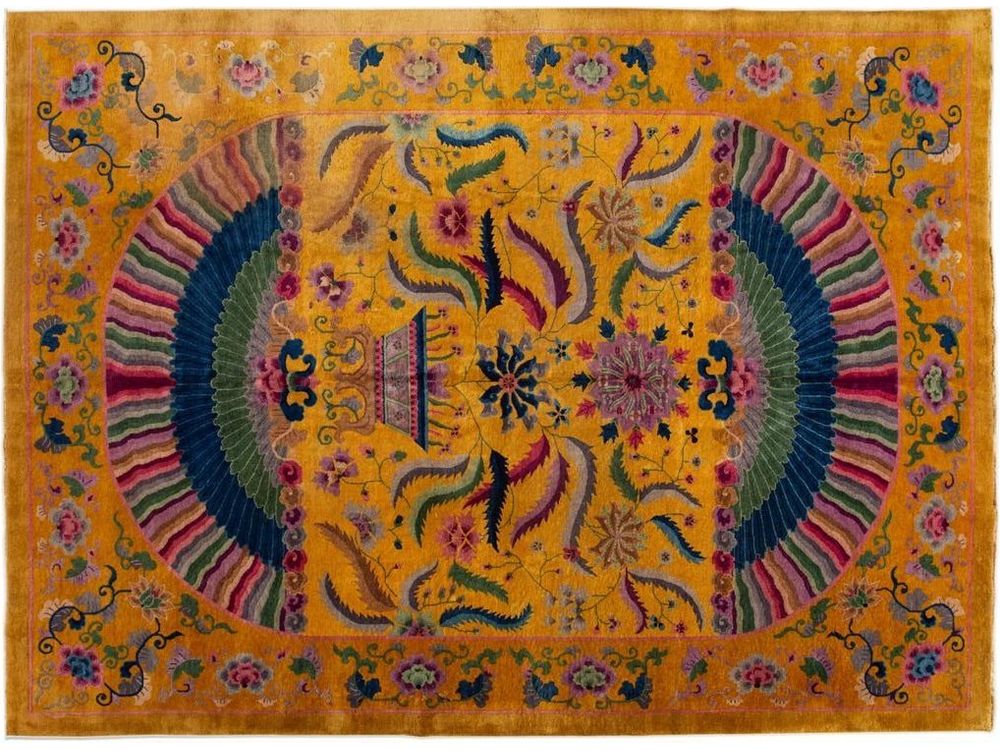 Antique Art Deco Chinese Wool Rug 10' x 14'