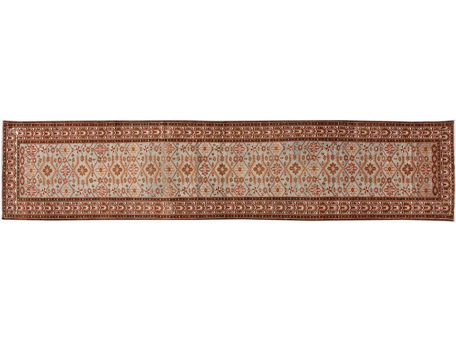 Antique Malayer Handmade Allover Motif Light Blue Wool Runner