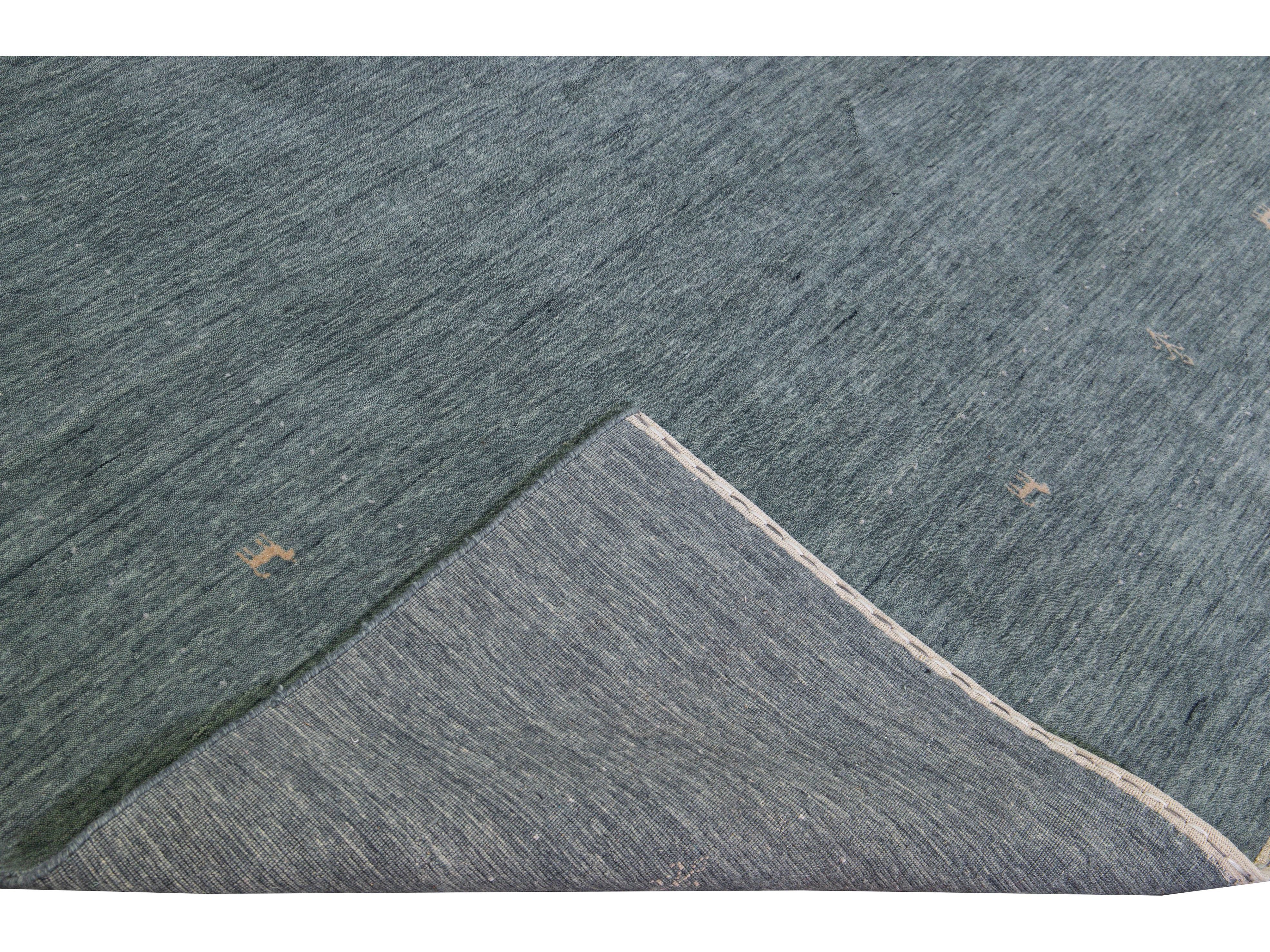 Modern Gabbeh Style Hand-Loom Light Gray Minimalist Pattern Wool Rug