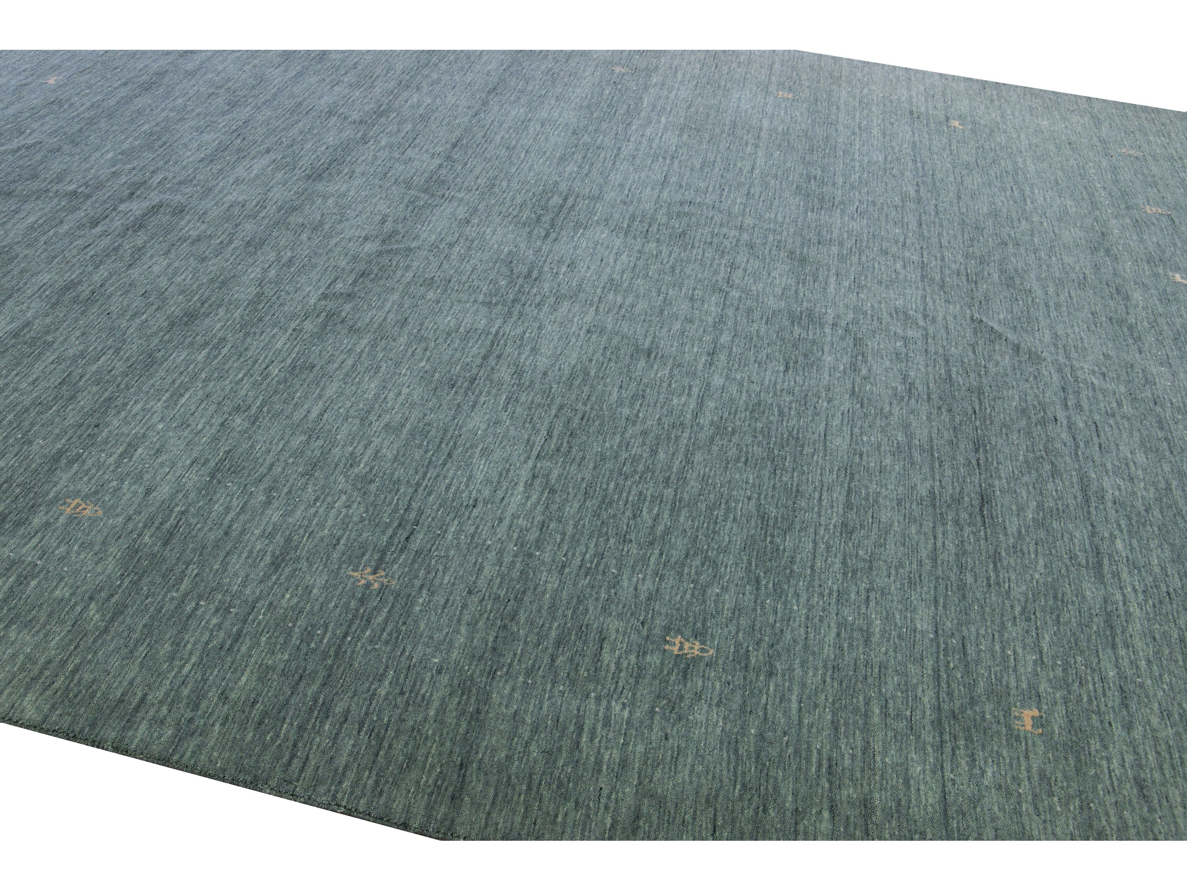 Modern Gabbeh Style Hand-Loom Light Gray Minimalist Pattern Wool Rug