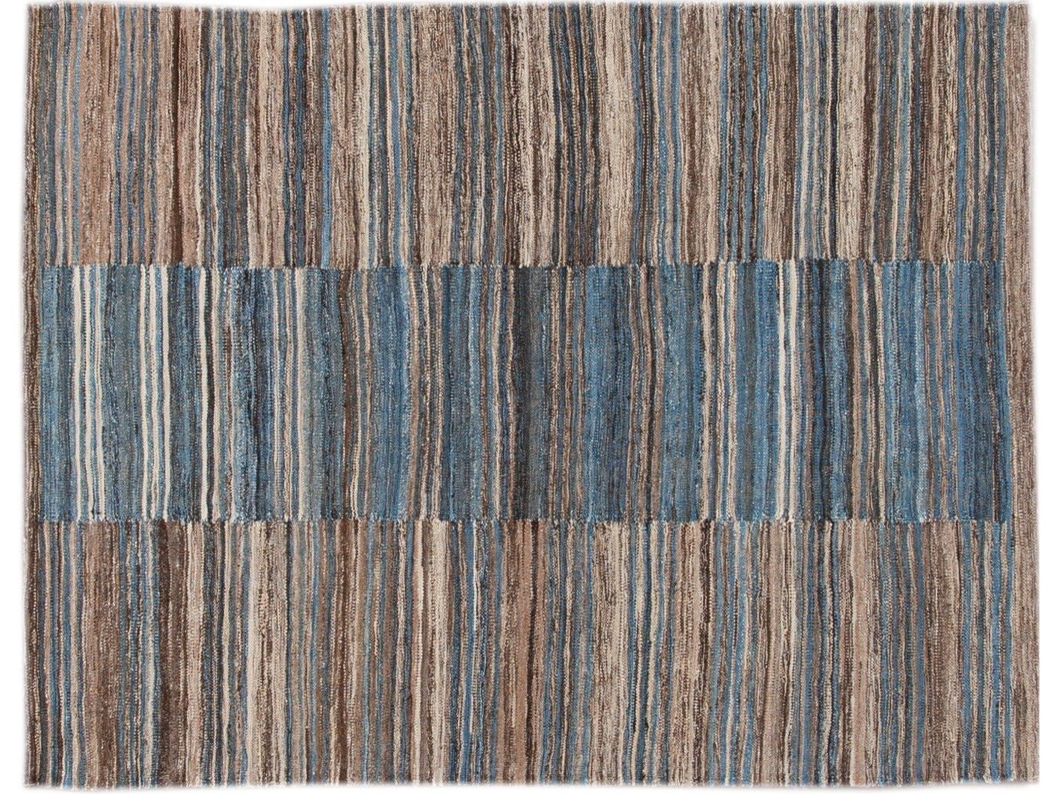 Modern Striped Flat-Weave Wool Rug 5 X 6