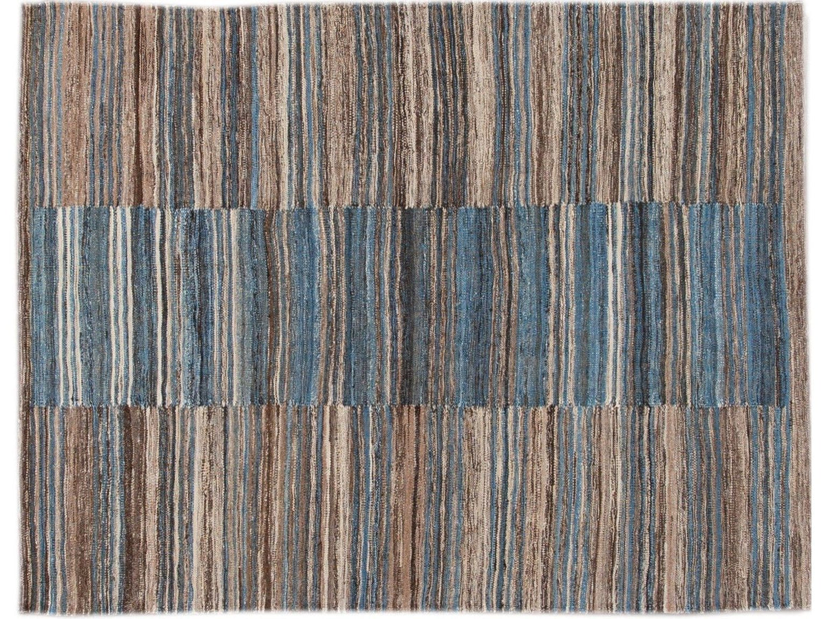 Modern Striped Flat-Weave Wool Rug 5 X 6