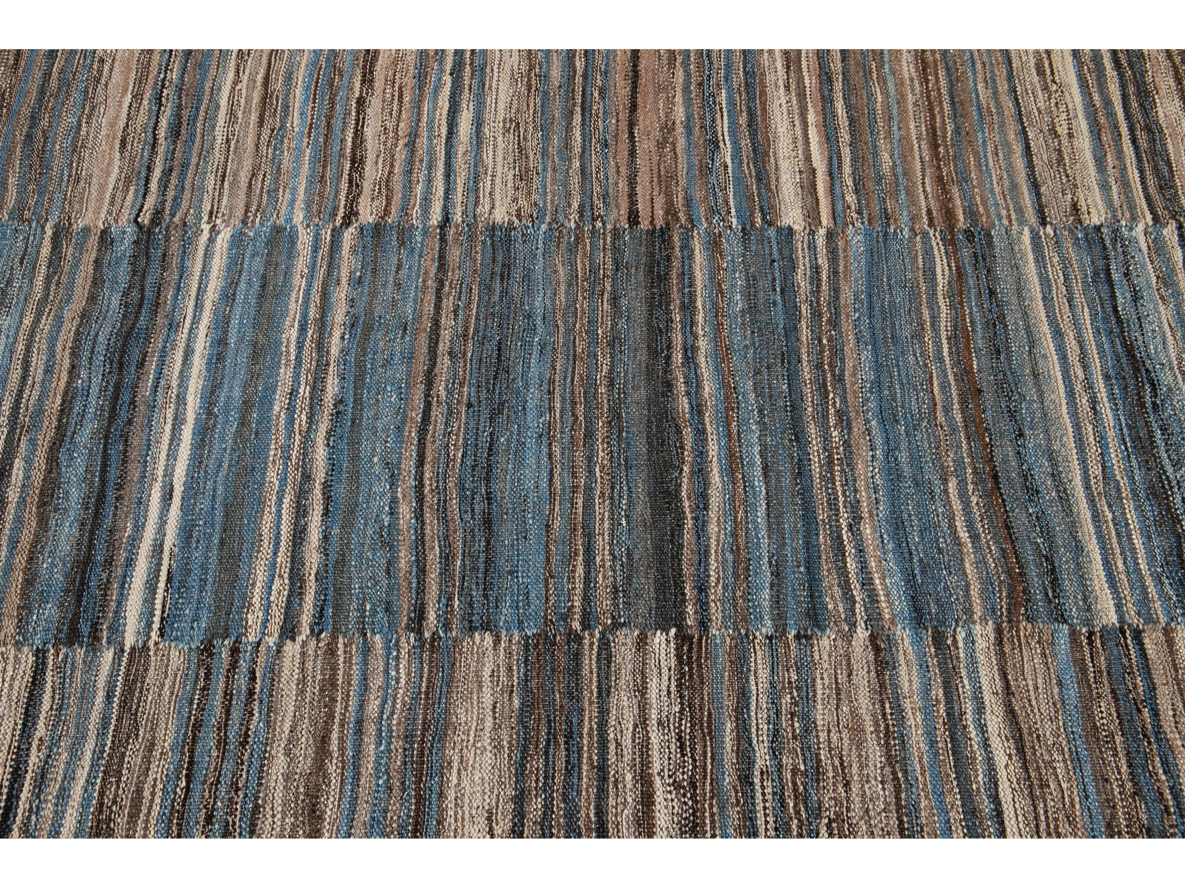 Modern Striped Flat-Weave Wool Rug 5 X 6
