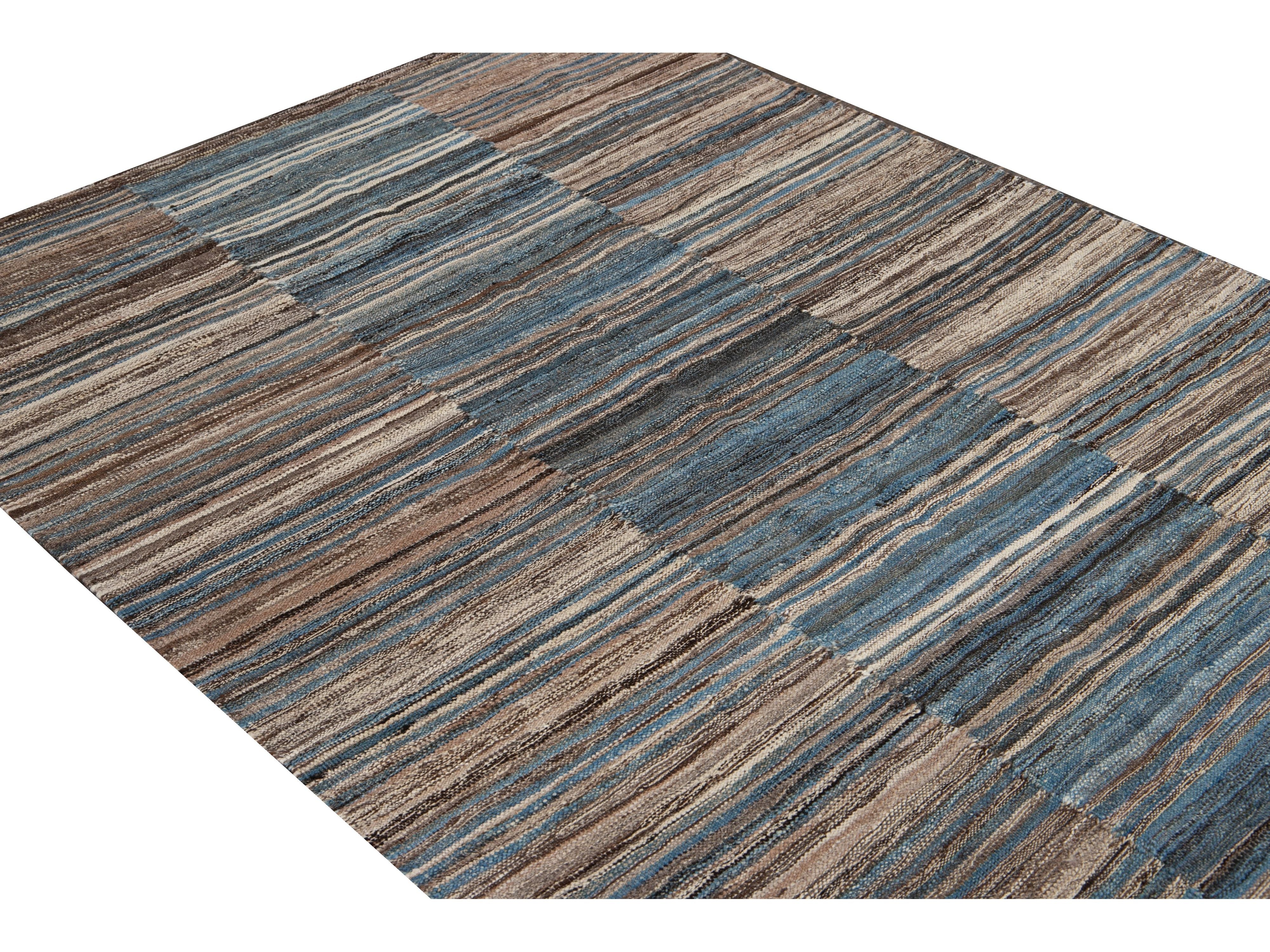 Modern Striped Flat-Weave Wool Rug 5 X 6