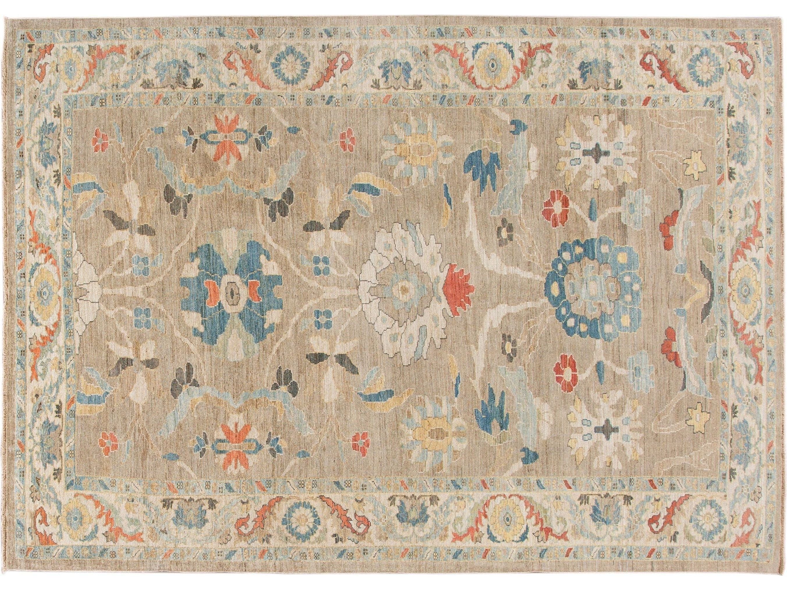 Modern Sultanabad Handmade Floral Multicolor Wool Rug