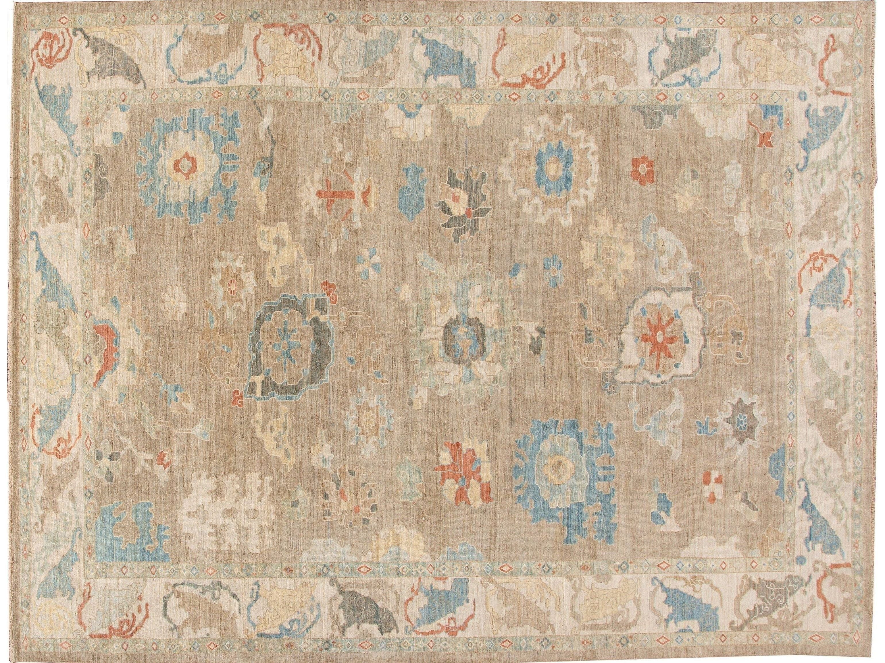 Modern Sultanabad Brown Handmade Floral Wool Rug