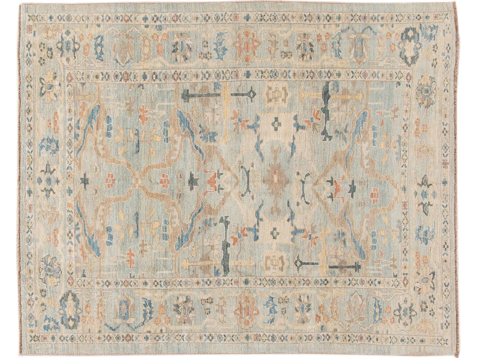 Modern Sultanabad Handmade Floral Blue Wool Rug