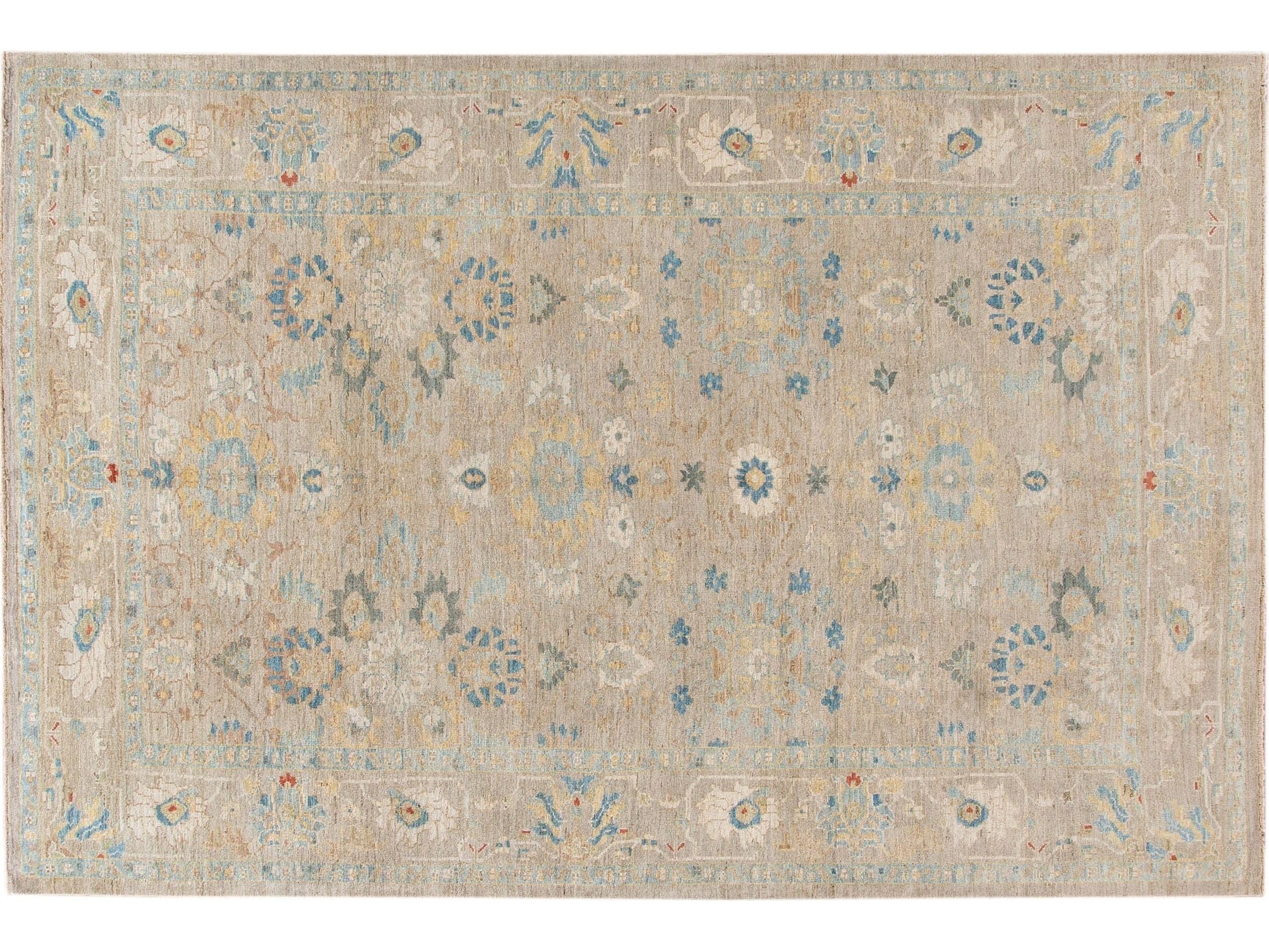 Modern Sultanabad Beige Handmade Floral Wool Rug