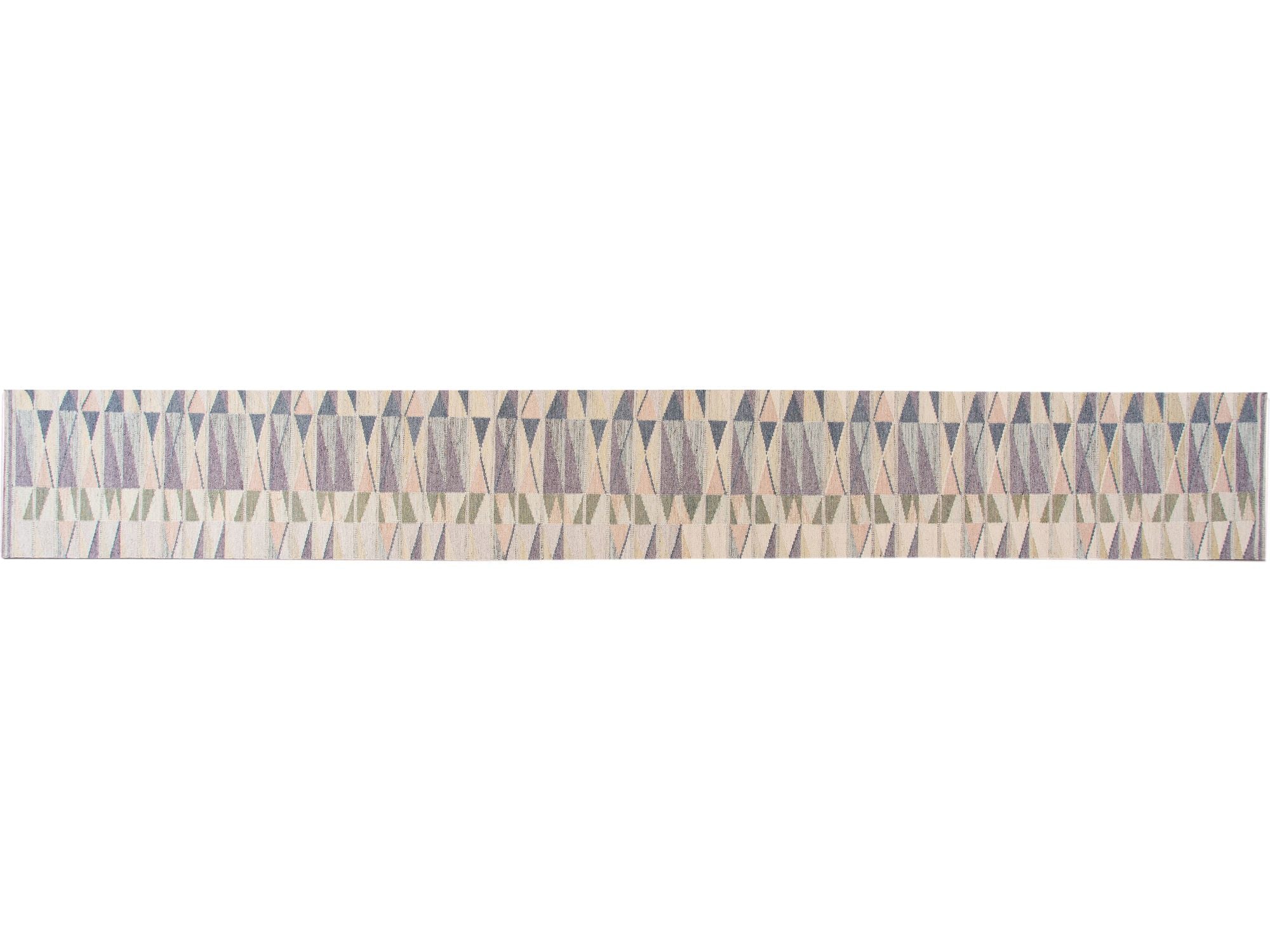 Modern Swedish Style Handmade Geometric Long Multicolor Wool Runner