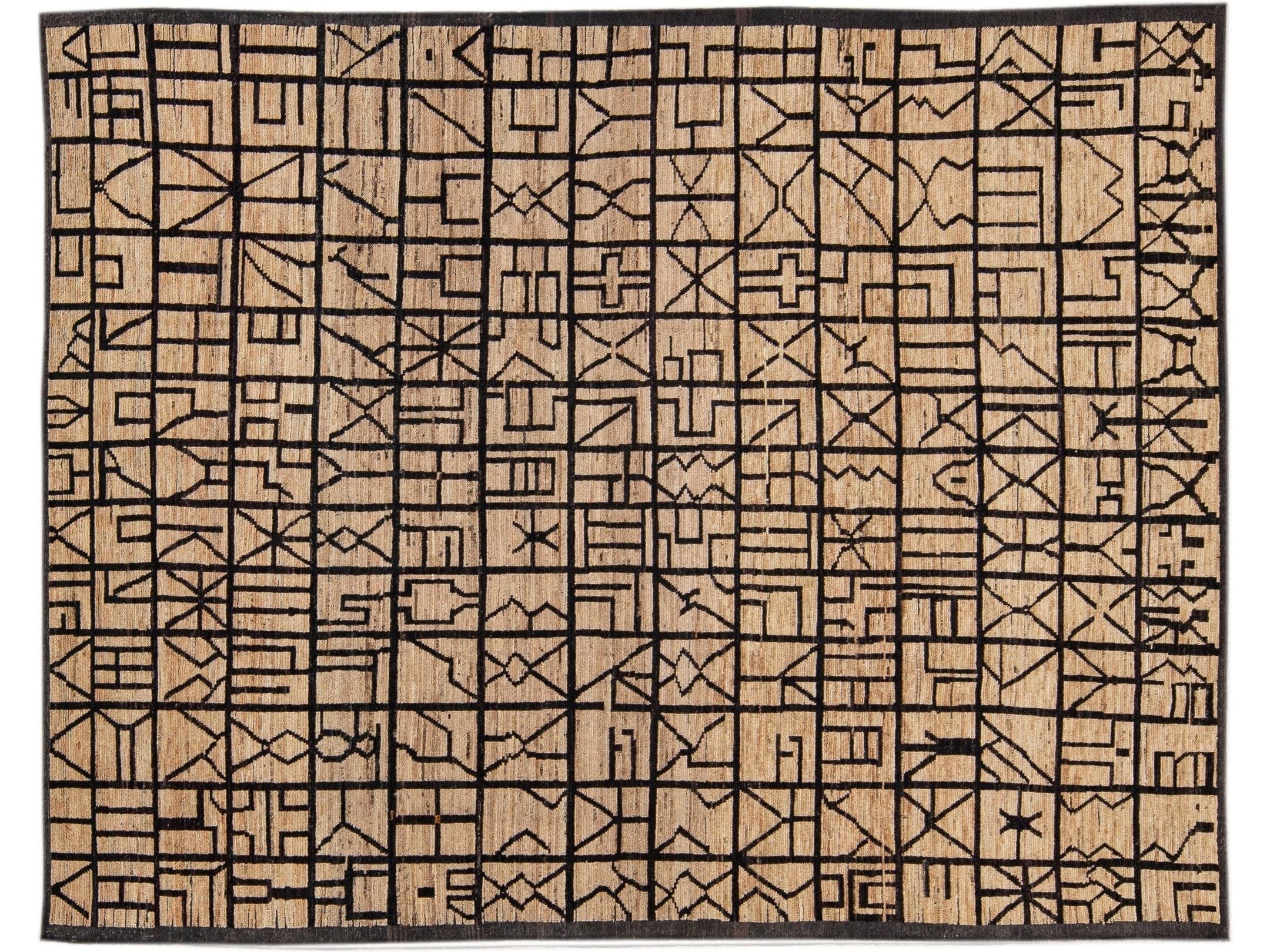 Modern Moroccan Style Brown Handmade Geometric Boho Pattern Wool Rug