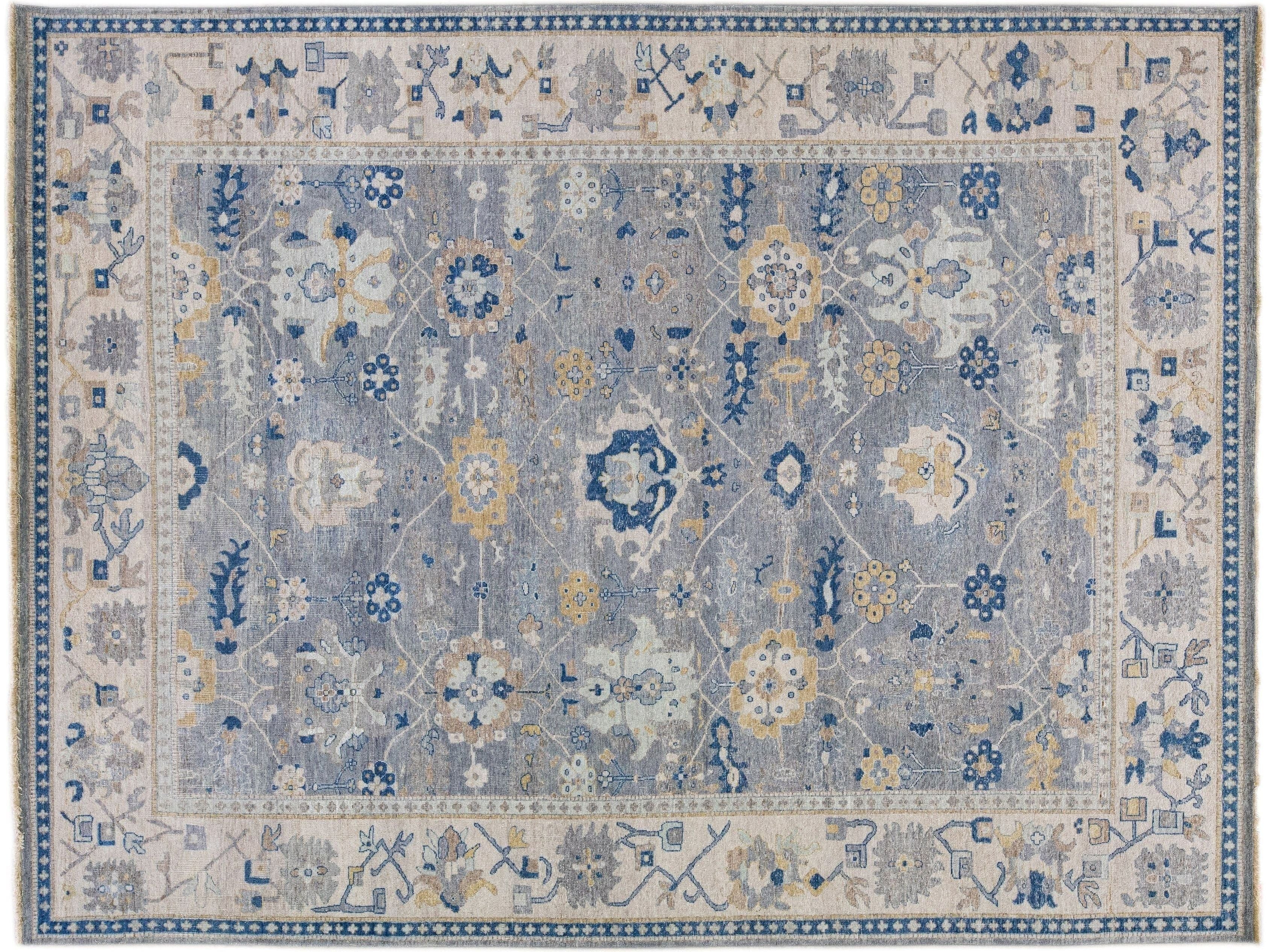 Apadana's Artisan Collection Handmade Floral Designed Gray Wool Rug