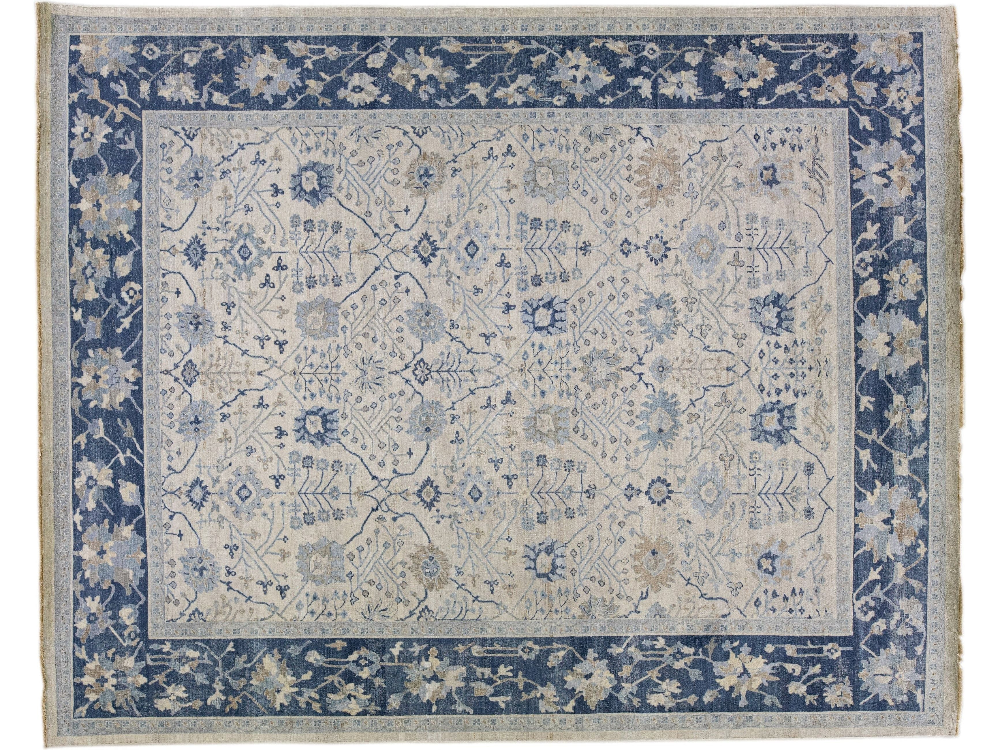 Apadana's Artisan Collection Handmade Floral Beige Oversize Wool Rug