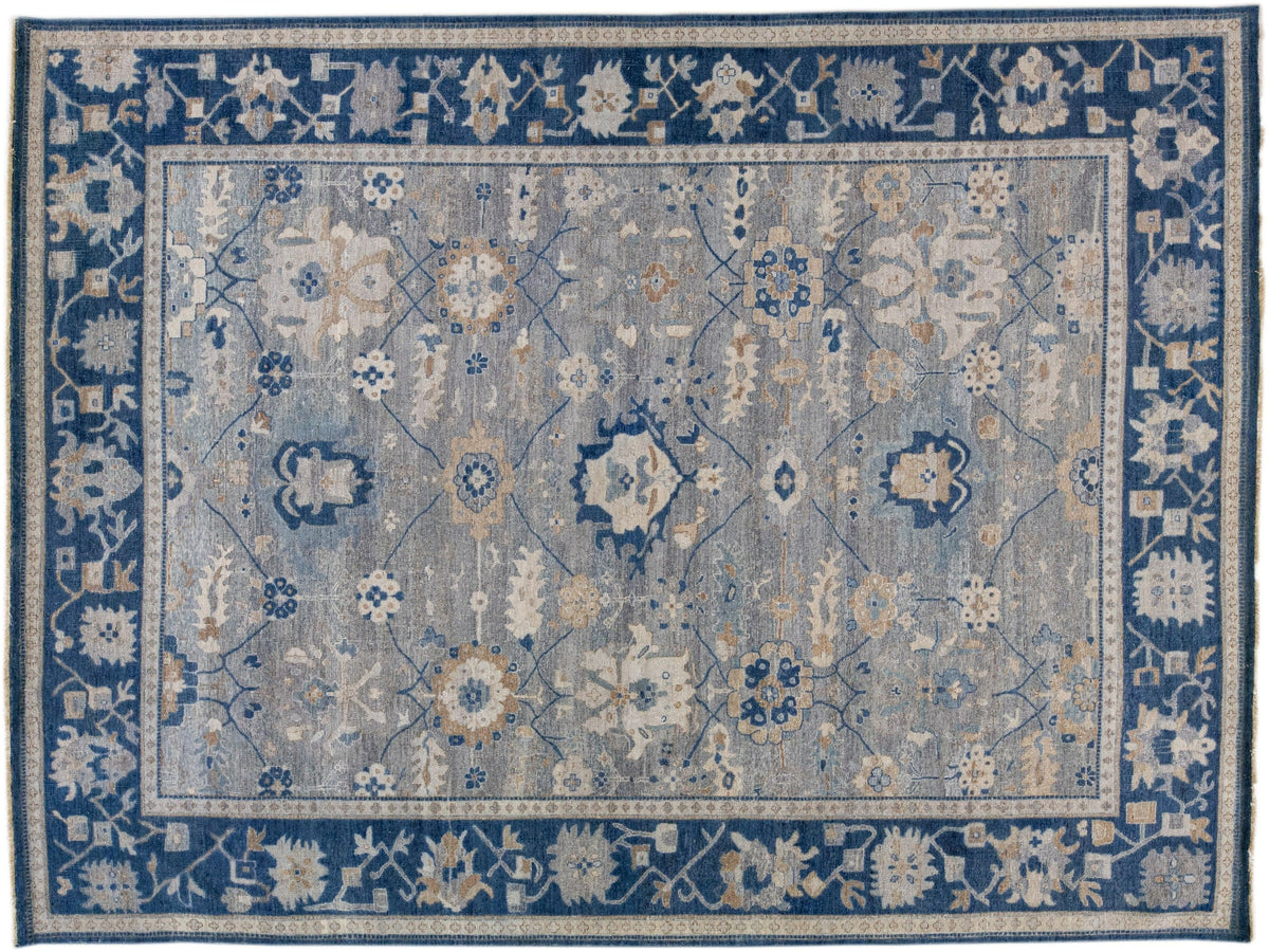 Modern Indian Artisan Wool Rug 9 X 12