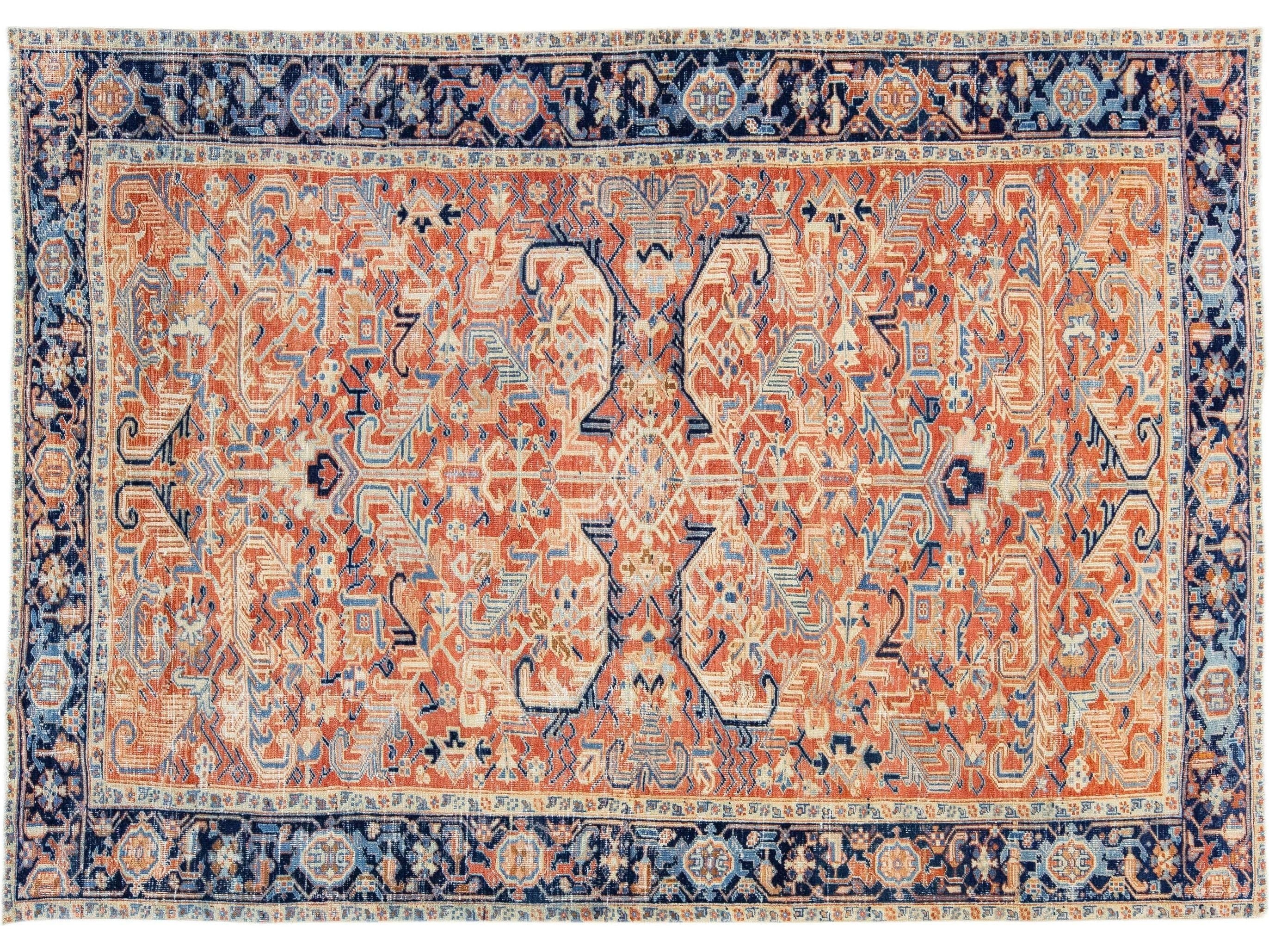 Antique Persian Heriz Rust Handmade Wool Rug with All Over Design