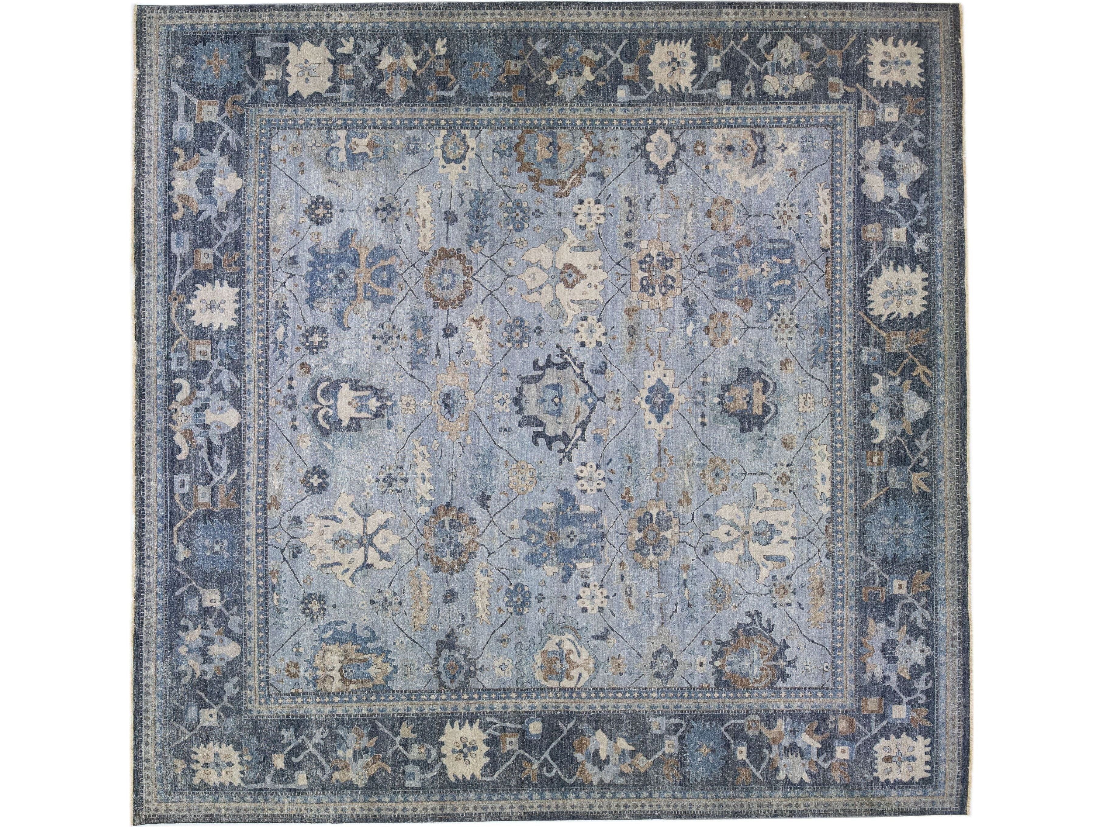 Apadana's Persian Style Mahal Grey Handmade Square Wool Rug