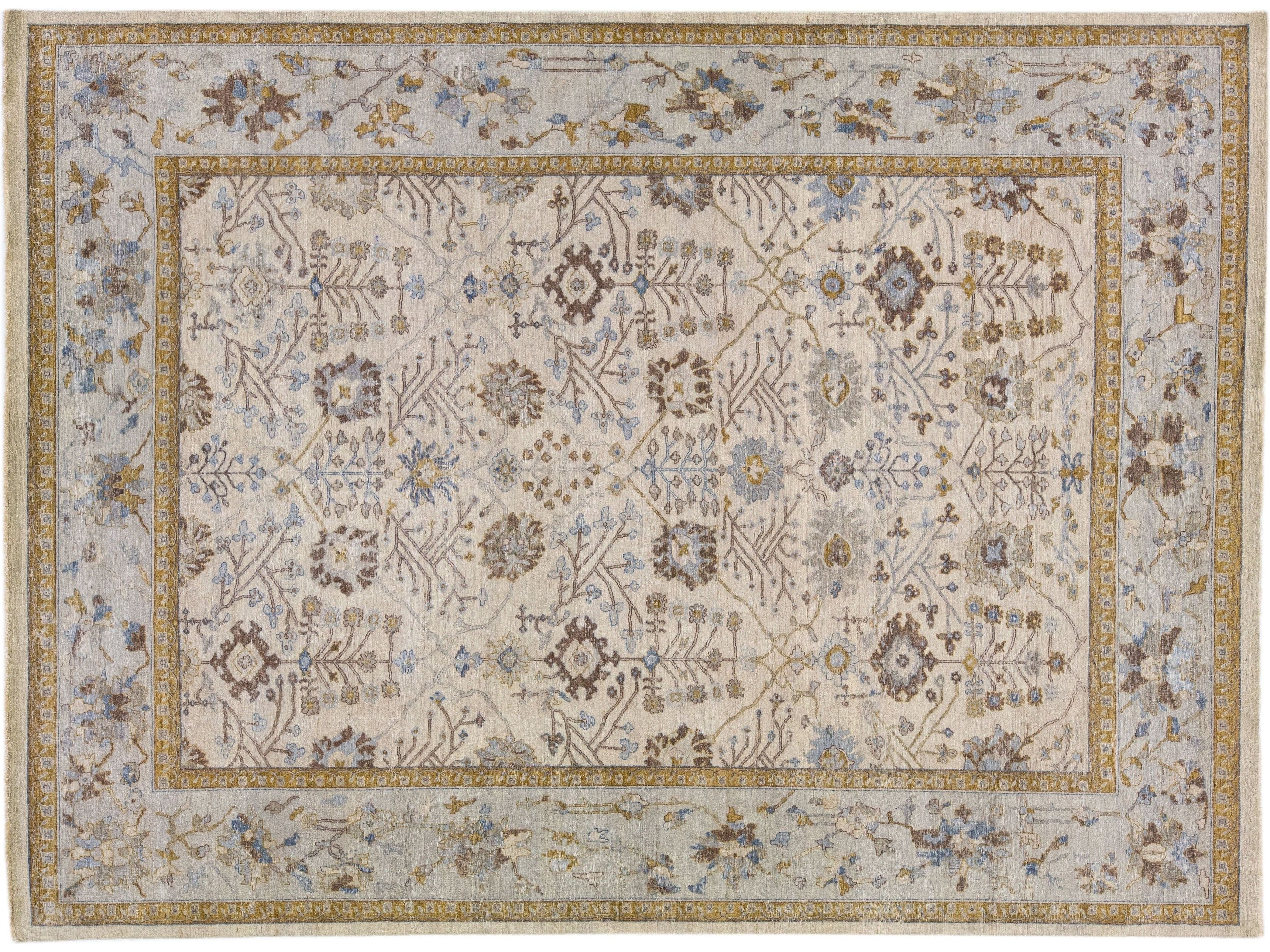 Apadana's Artisan Collection Beige Handmade Floral Indian Wool Rug