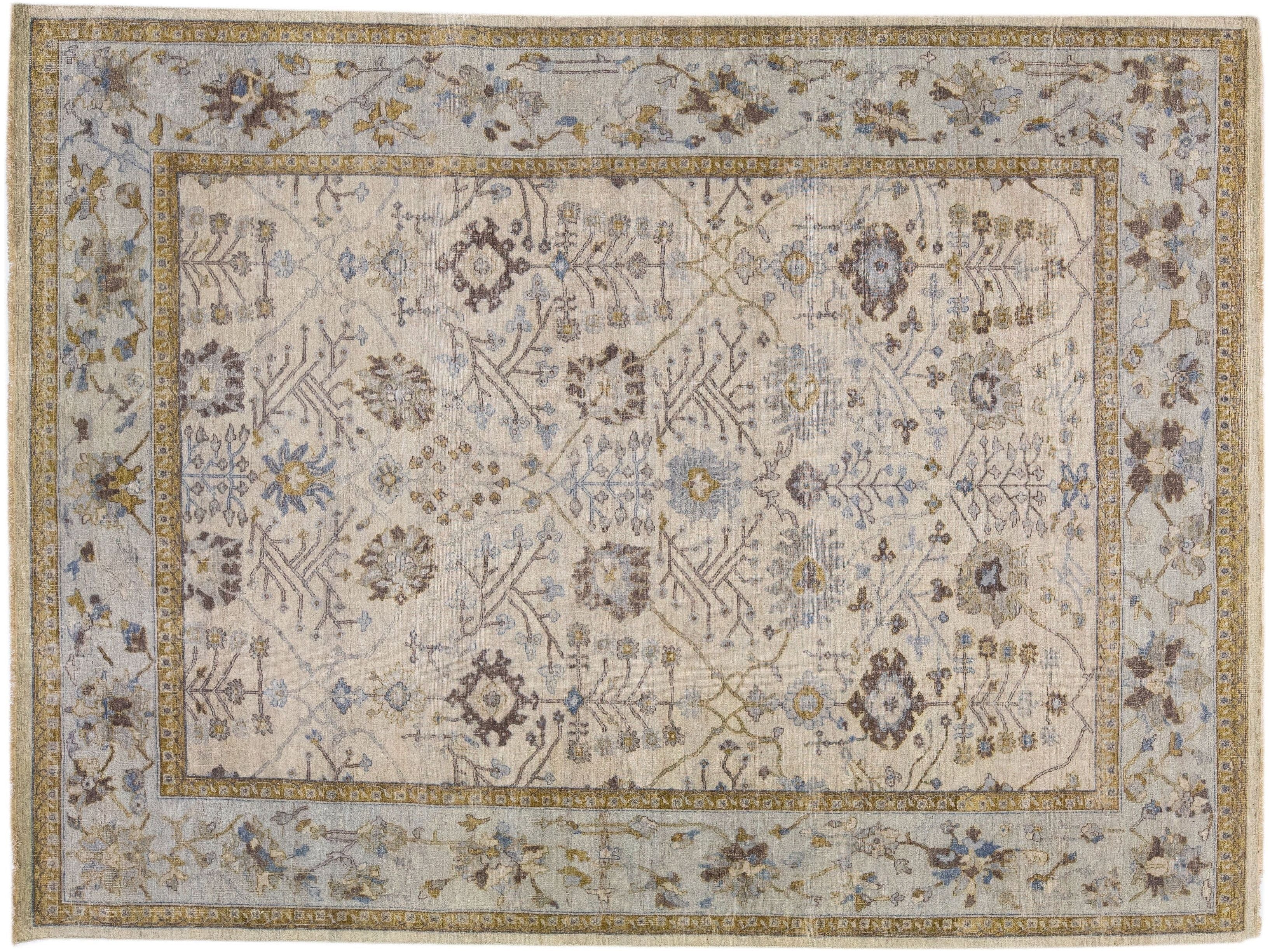 Apadana's Artisan Collection Handmade Floral Beige Wool Rug