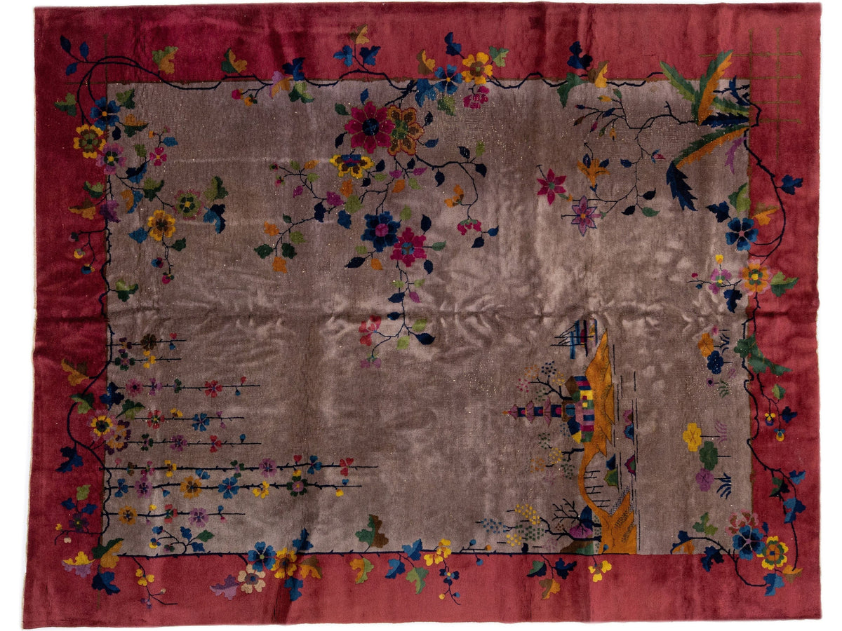 Antique Art Deco Chinese Wool Rug 9 X 12