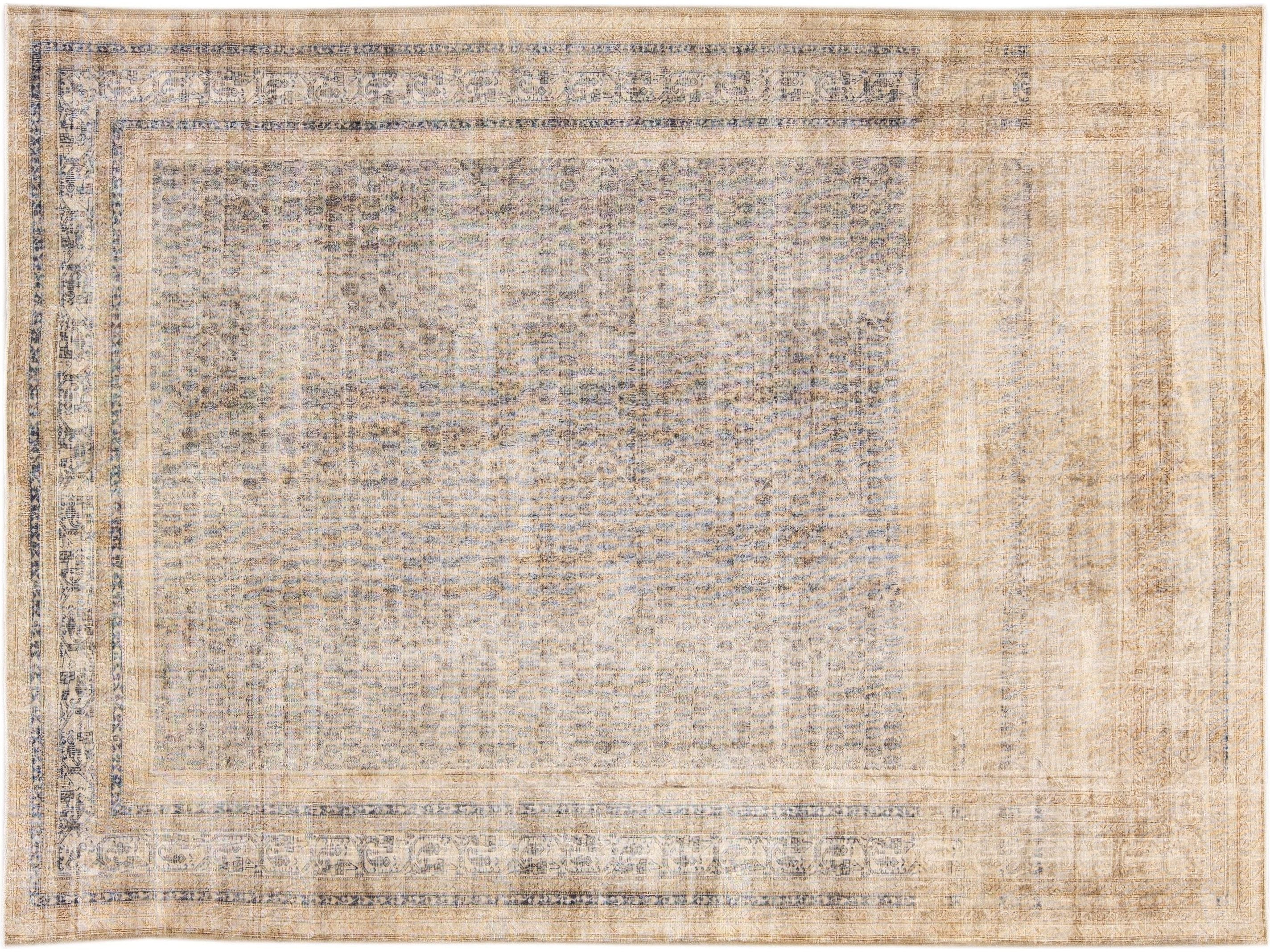 Antique Sivas Handmade Allover Designed Beige Oversize Wool Rug